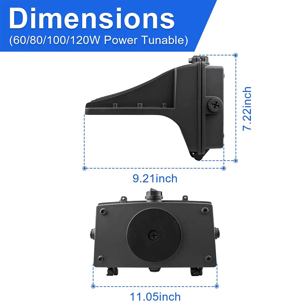Energy-saving comparison graphic for TANLITE commercial LED full cutoff wall pack lighting