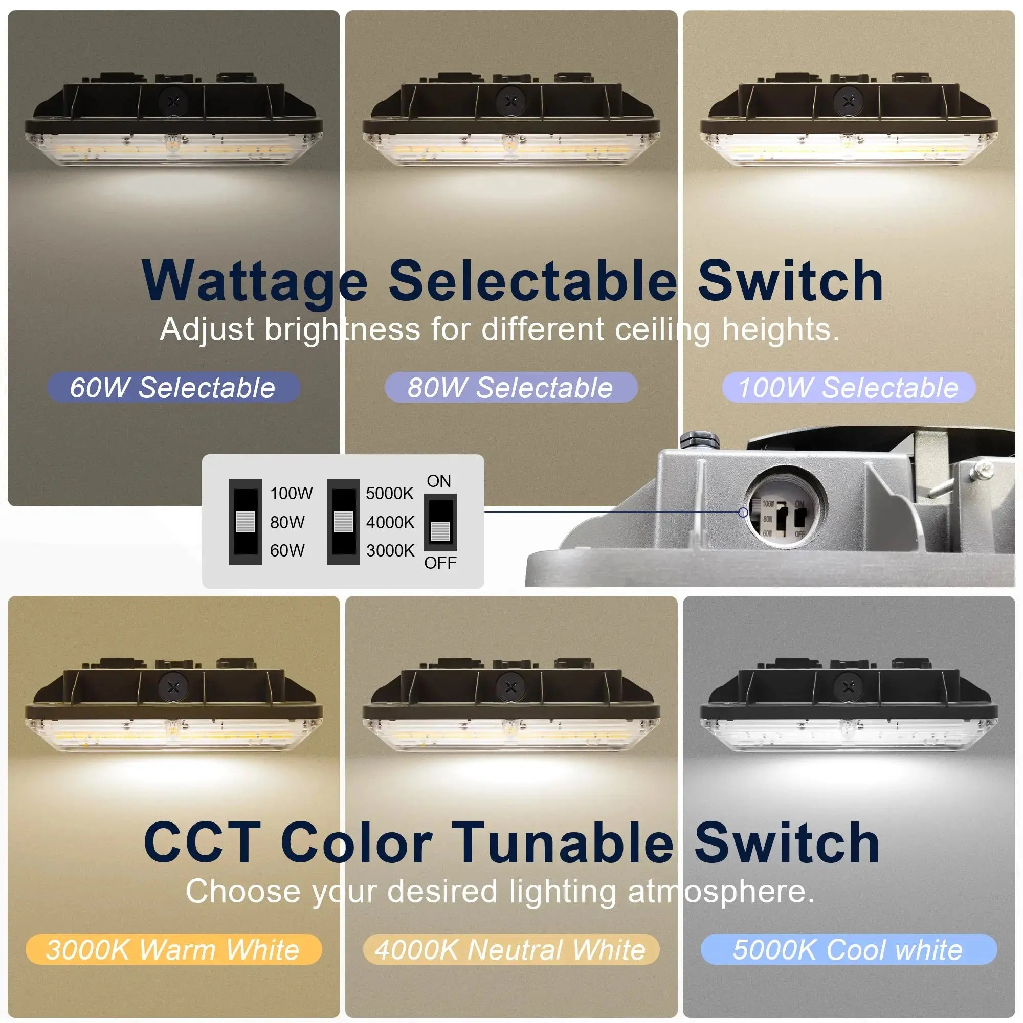 LED canopy light with selectable wattage 60W 80W 100W