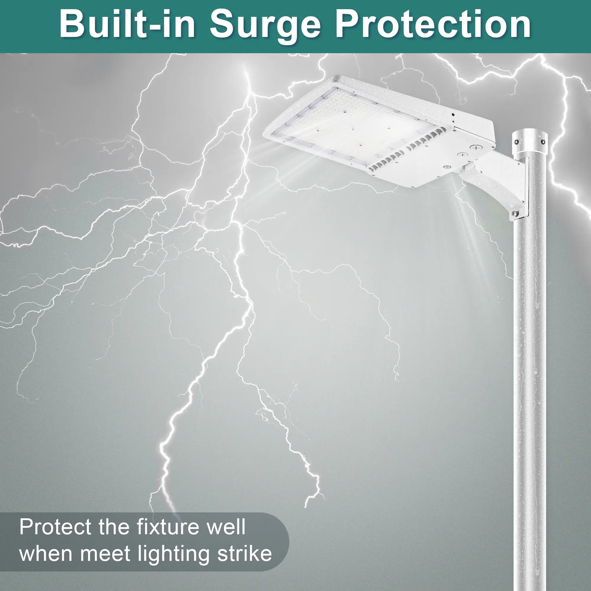 Detailed view of TANLITE direct arm mounting bracket for LED parking lot light.