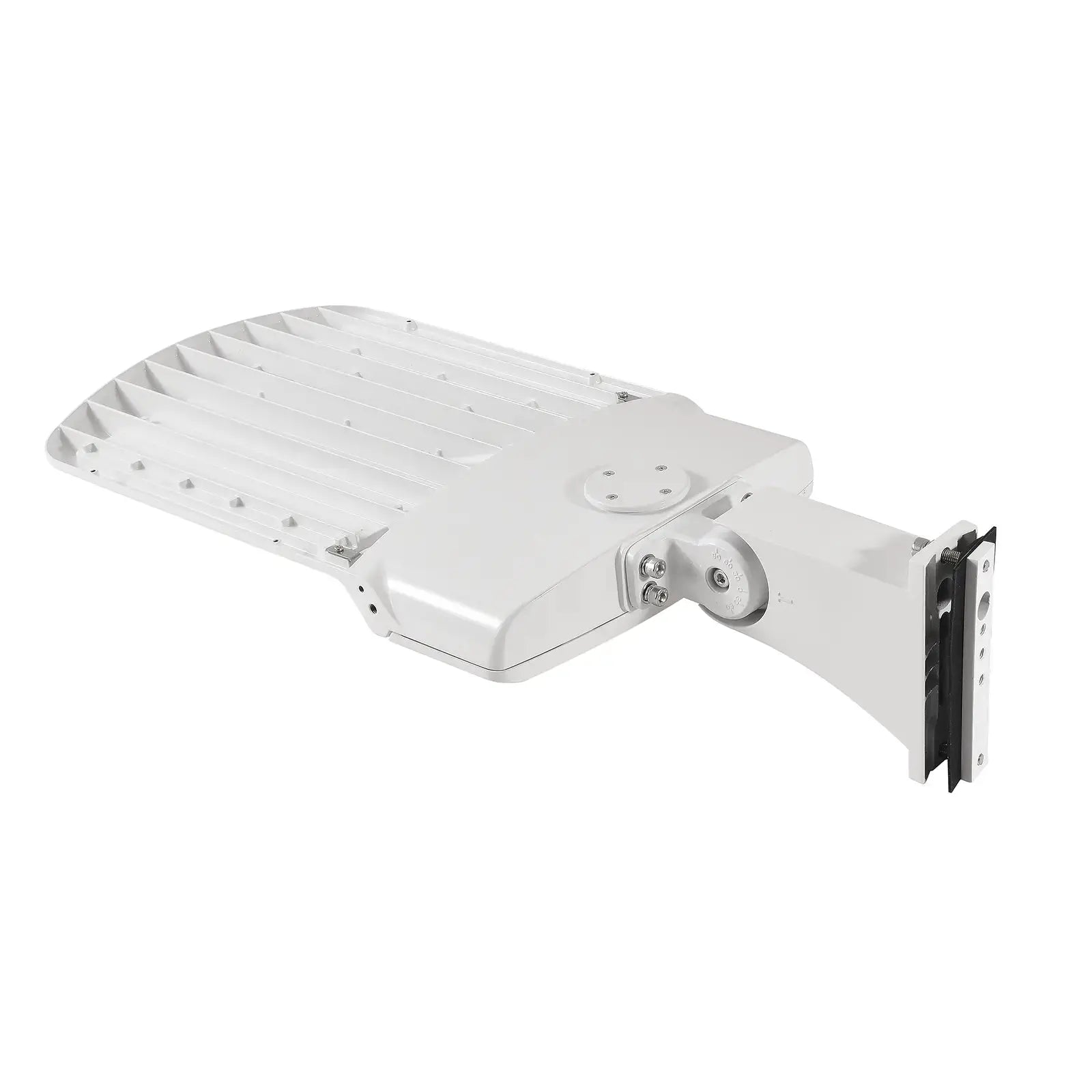 White commercial LED shoebox area light with ribbed heat sink for efficient cooling