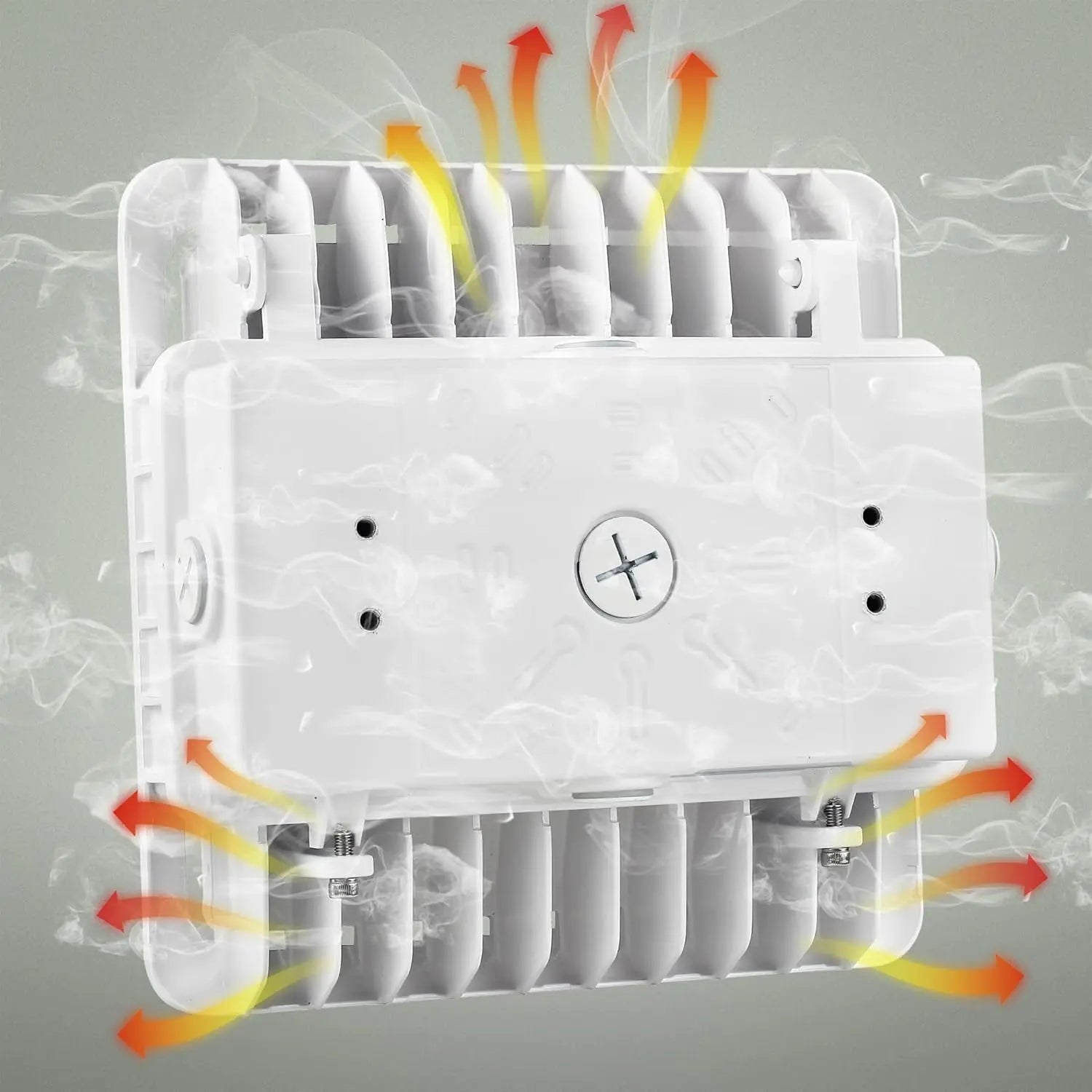 Rear view of TANLITE LED Parking Garage Canopy Light showing heat sink and housing.