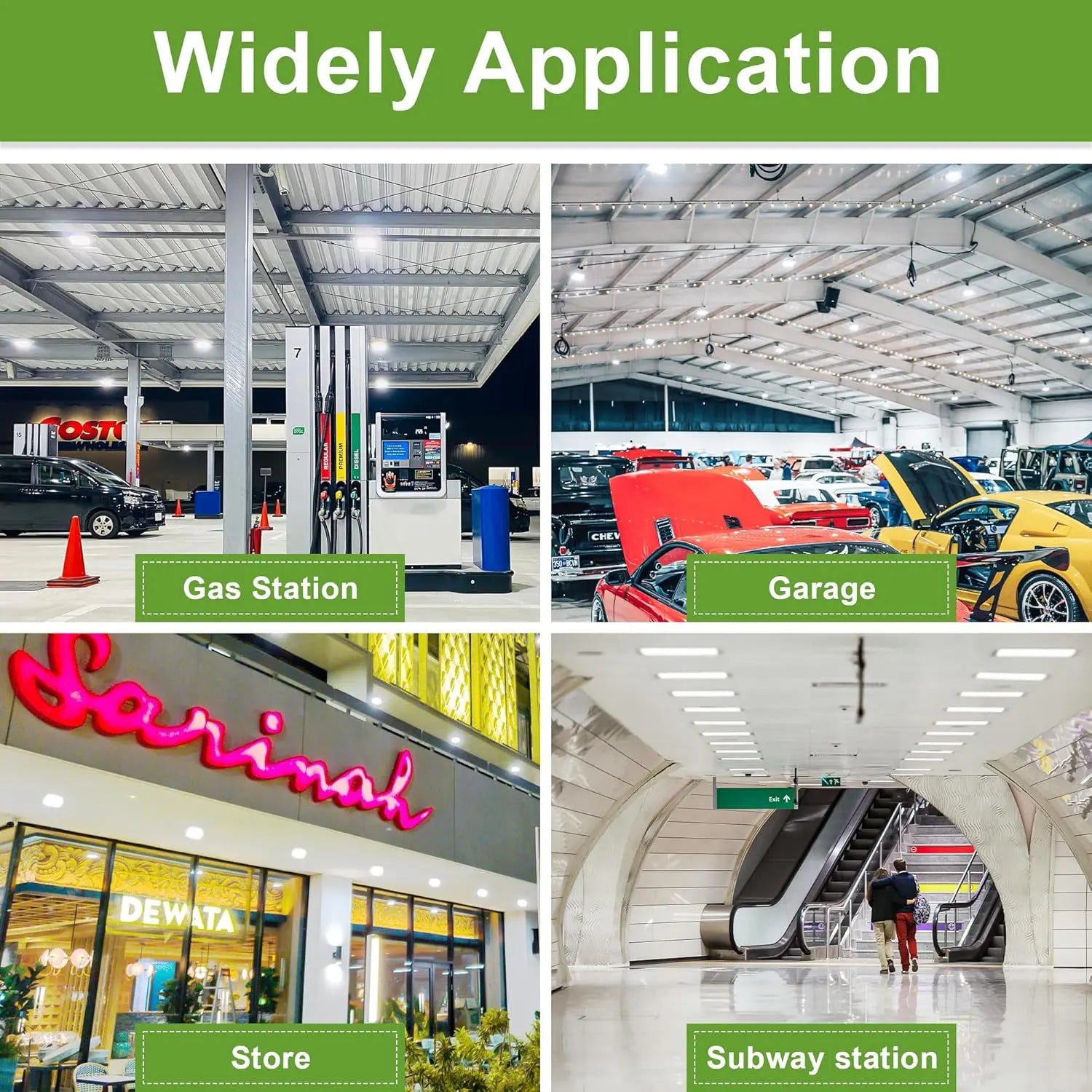 Certification labels for TANLITE LED Parking Garage Canopy Light, UL and DLC listed.