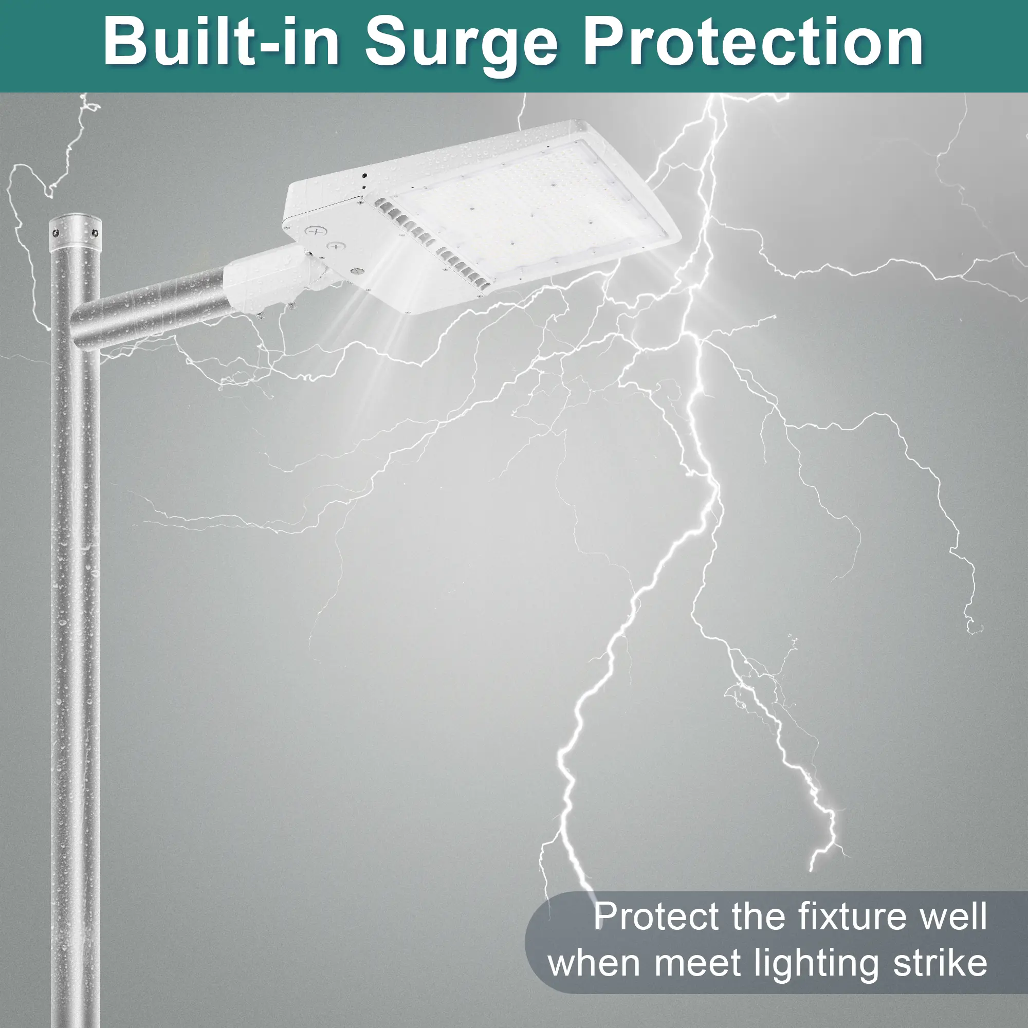 White housing TANLITE LED pole light with slip fitter mount, IP65 waterproof design.