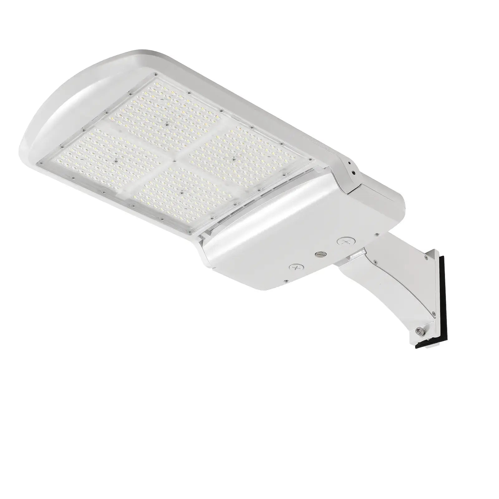 Side view of TANLITE white selectable LED parking lot light with adjustable pole mount