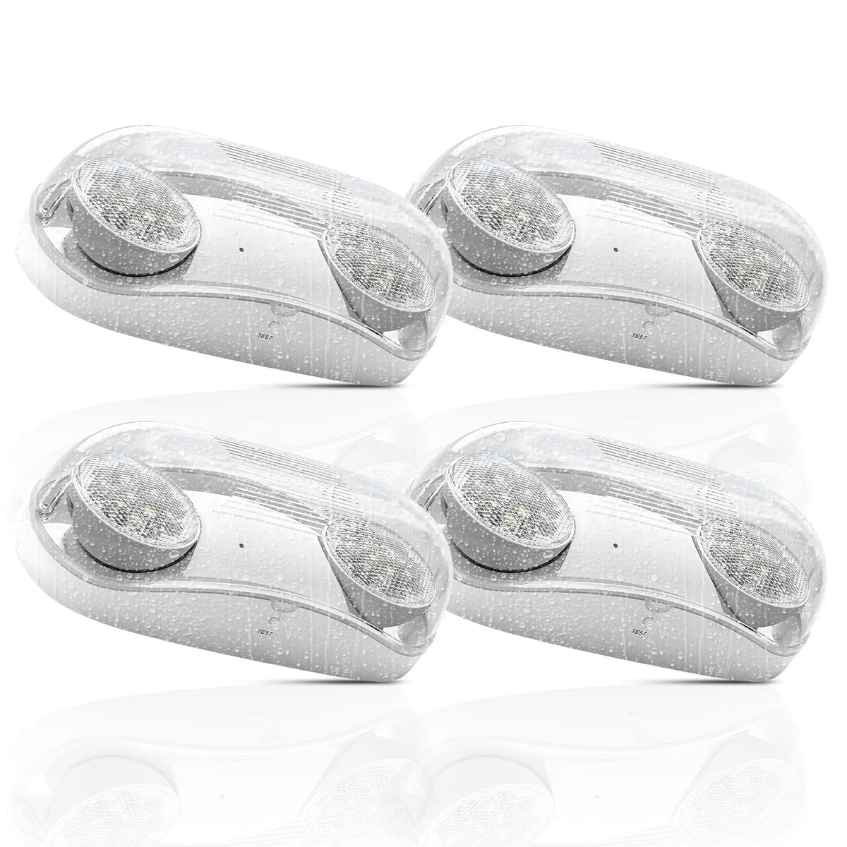 4 pack wet location LED emergency lights with adjustable heads and battery backup