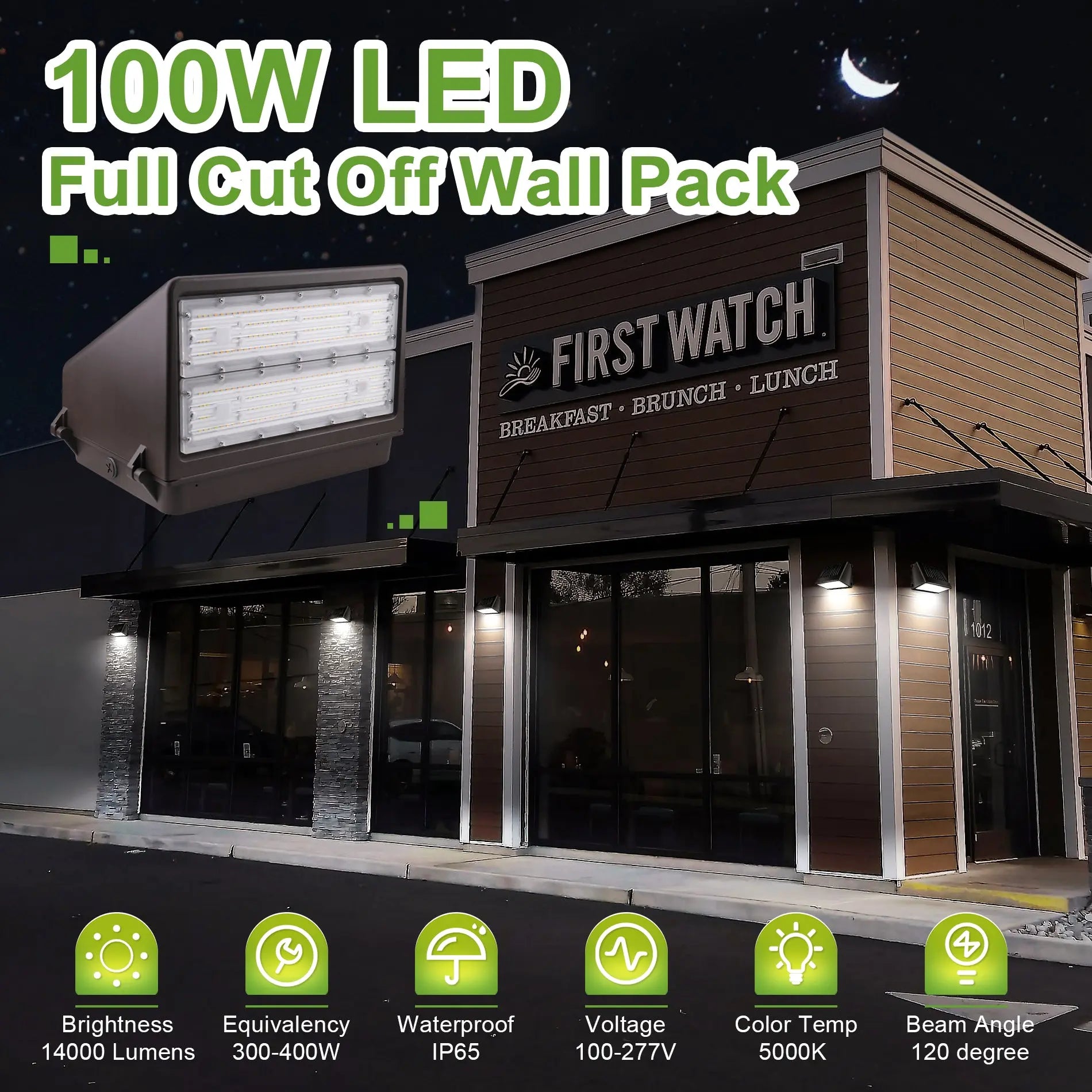 TANLITE 100W LED Full Cut OffWall Pack Light 13000LM 5000K-With Photocell-Replaces 400 watt Metal halide/HPS- IP65-UL+DLC Listed