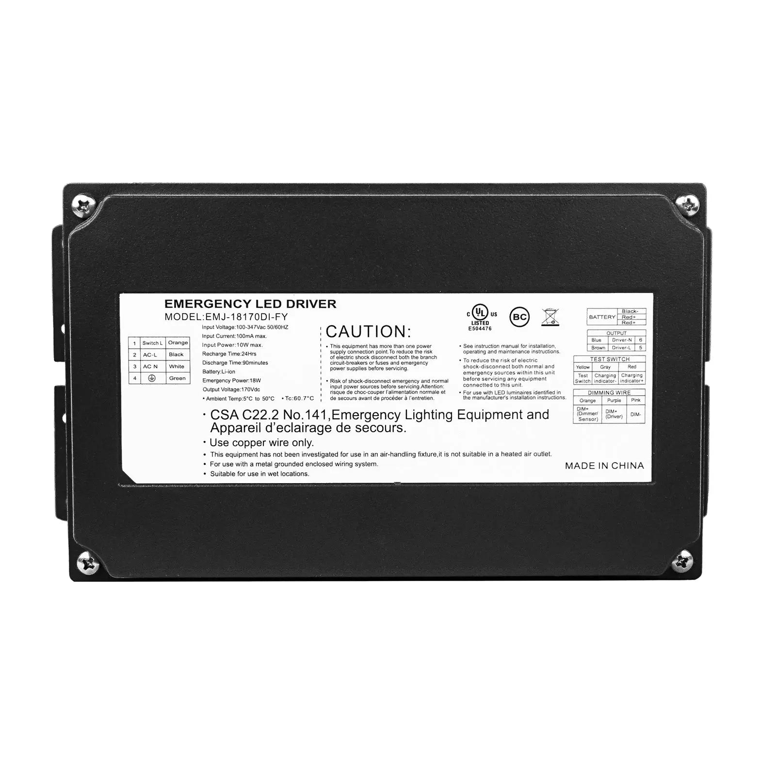 18W Waterproof Junction Box-Wall Pack Emergency Backup LED Driver For Outdoor Lights TANLITE