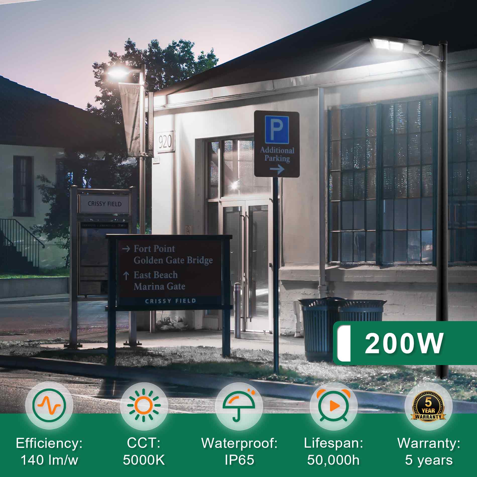 Tanlite 200W LED Parking Lot Area Light-Shoebox Light-28000 Lumens-CCT 5000K-400W MH Equivalent-UL+DLC 5.1