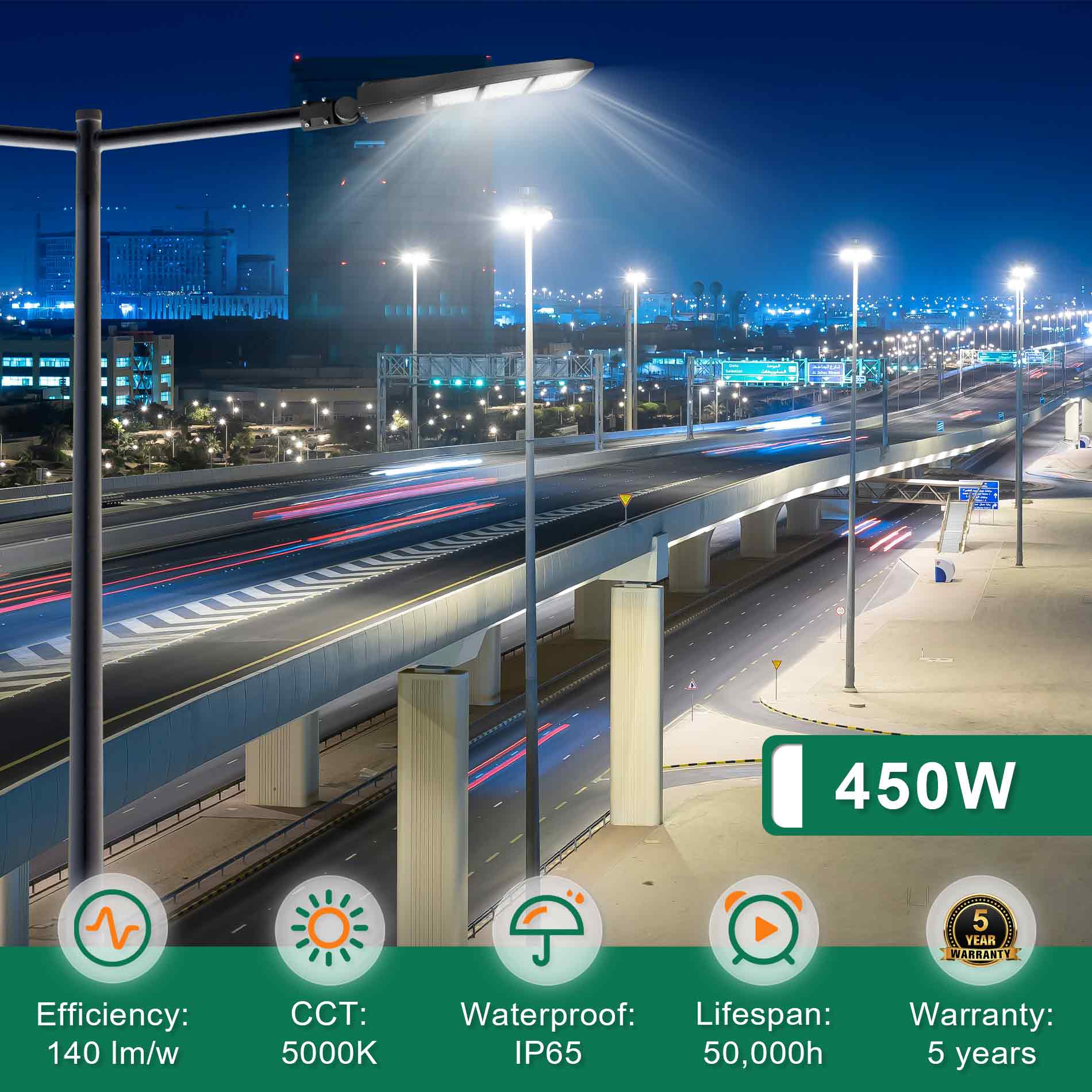 450W LED Parking Lot Light-Shoebox Area Light-10KV Surge Protector-CCT5000K-AC 100~277V/277~480V-DLC UL Listed TANLITE