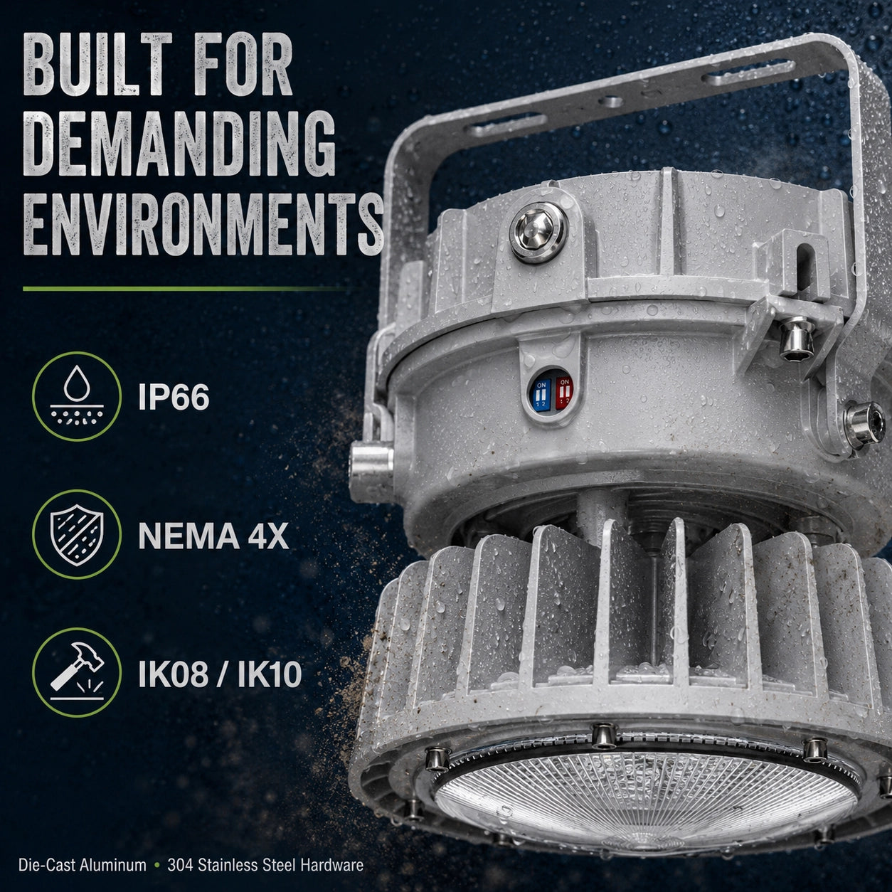 120-277V explosion proof LED high bay with 0-10V dimming for hazardous industrial applications
