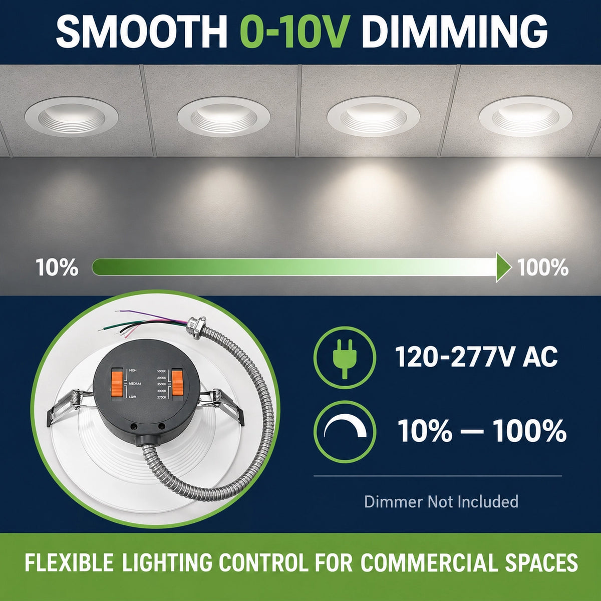 120-277V 8 inch LED commercial recessed downlight for professional ceiling lighting applications