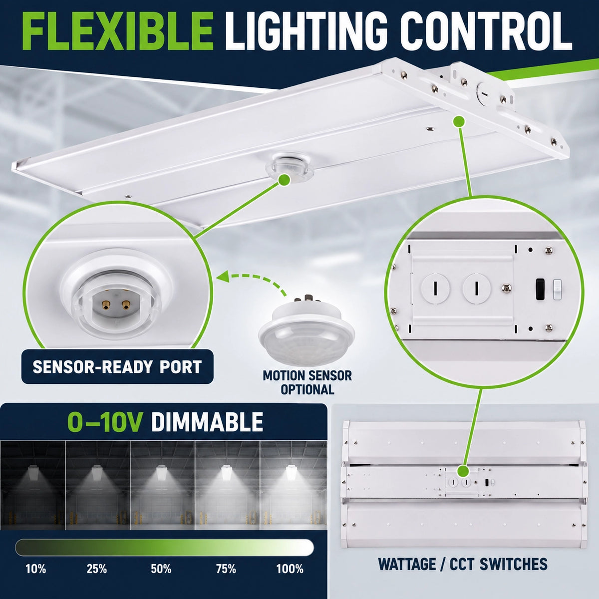 120-277V commercial LED linear high bay light for warehouse and factory ceilings