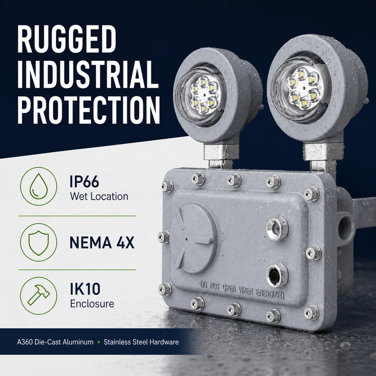 120-277V explosion proof emergency light for industrial hazardous location applications