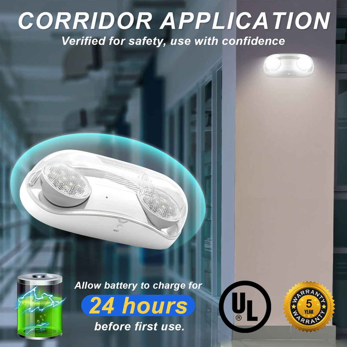 120-347V commercial LED emergency light for warehouses garages and buildings