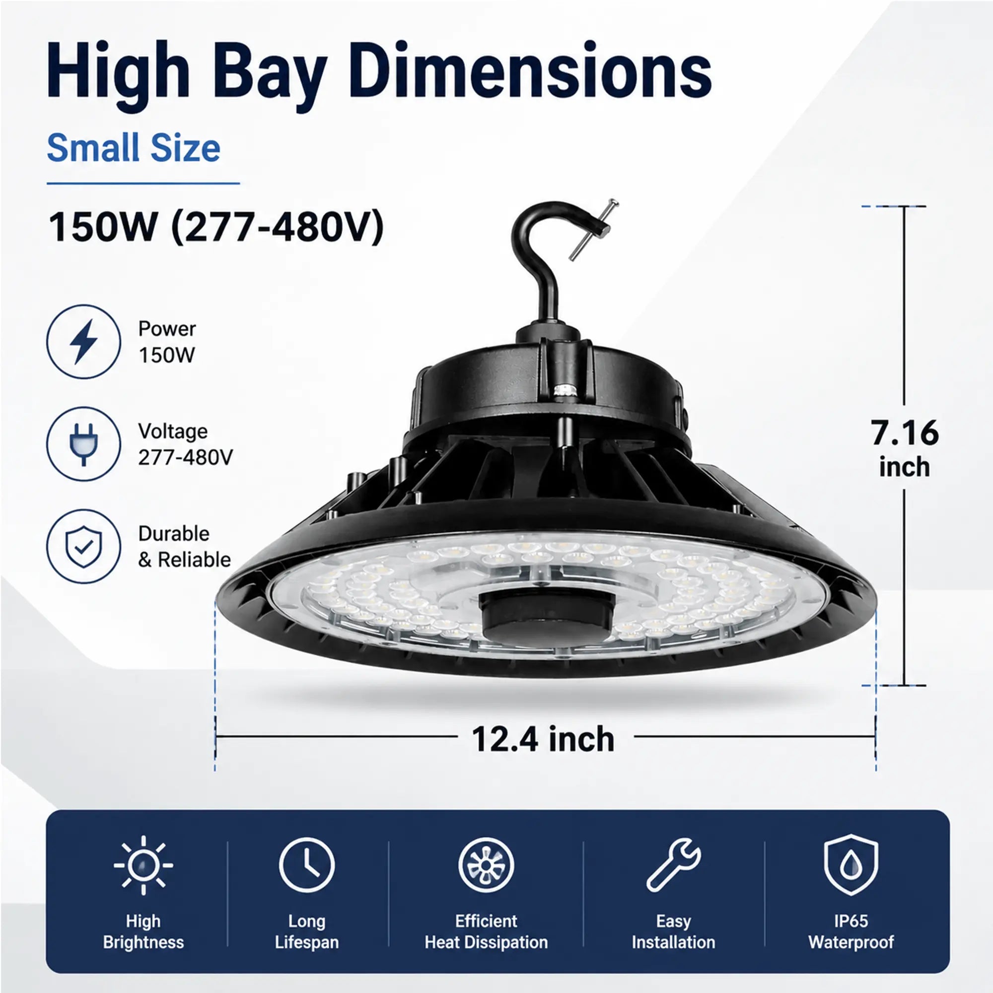 LED Round UFO High Bay Light - 150W - 22,500 Lumens - 5000K - 277-480V - 400W Equal