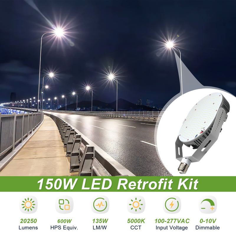 150W LED Retrofit Kit with Power Supply, 20250 Lumens Shoebox LED Retrofit Retrofit Kits-600W MH/HID/HPS Equivalent-5000K E39 Mogul Base for Parking Lot Lights