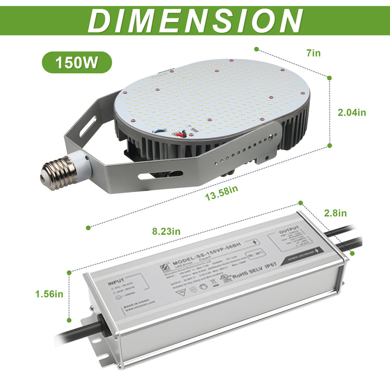 150W LED Retrofit Kit with Power Supply, 20250 Lumens Shoebox LED Retrofit Retrofit Kits-600W MH/HID/HPS Equivalent-5000K E39 Mogul Base for Parking Lot Lights