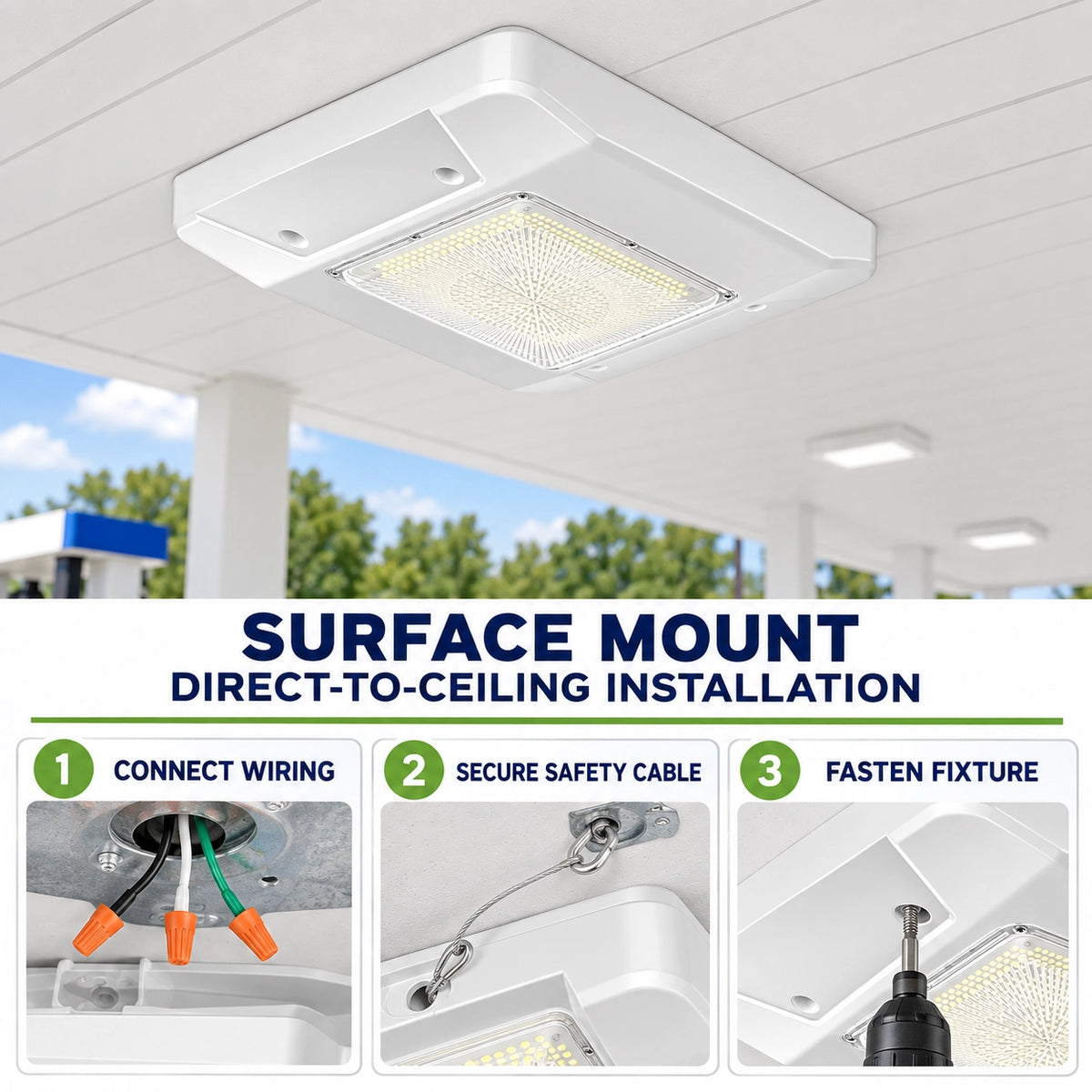 150W commercial LED canopy light with 5700K daylight white illumination