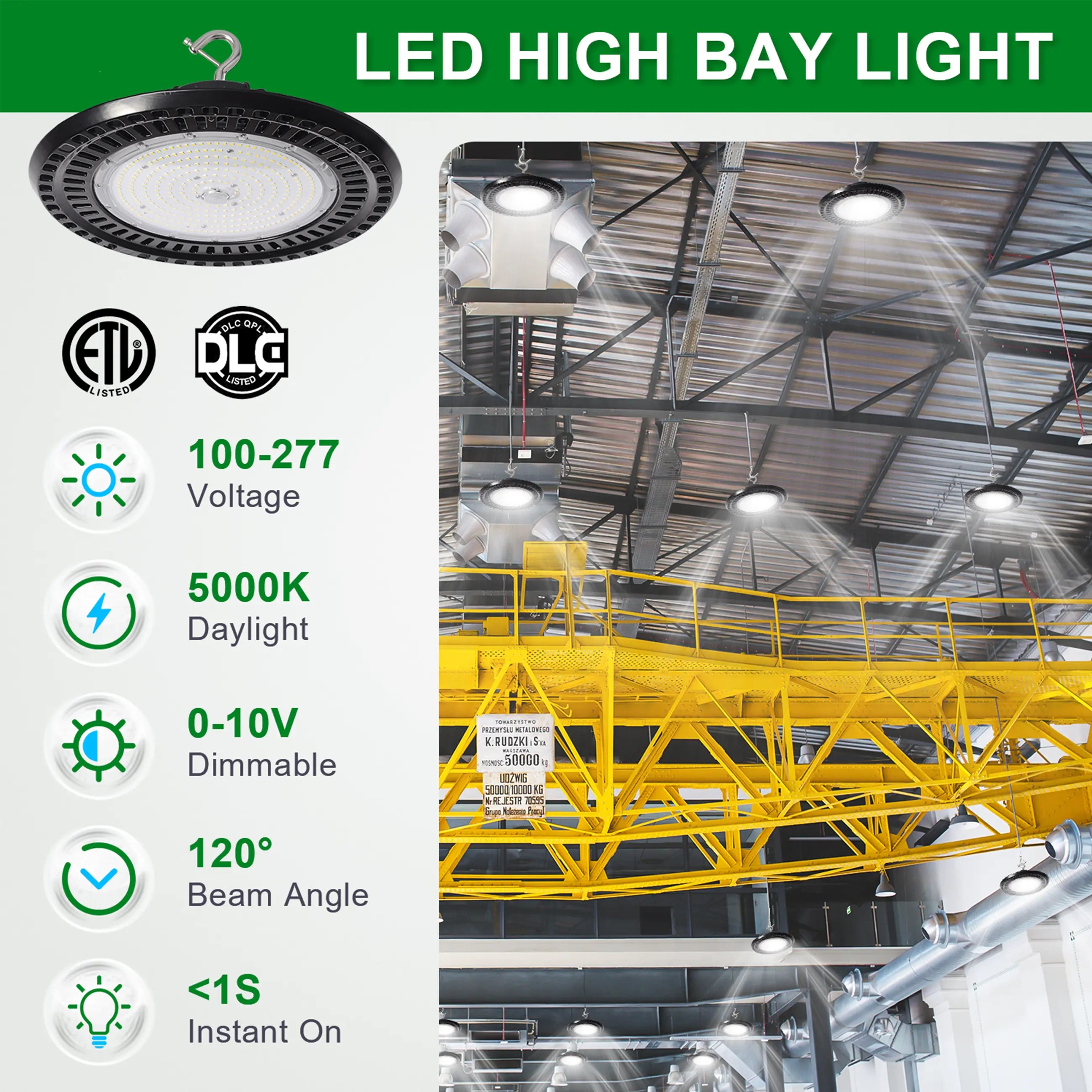 180 lm/W selectable LED UFO high bay for warehouses and factories