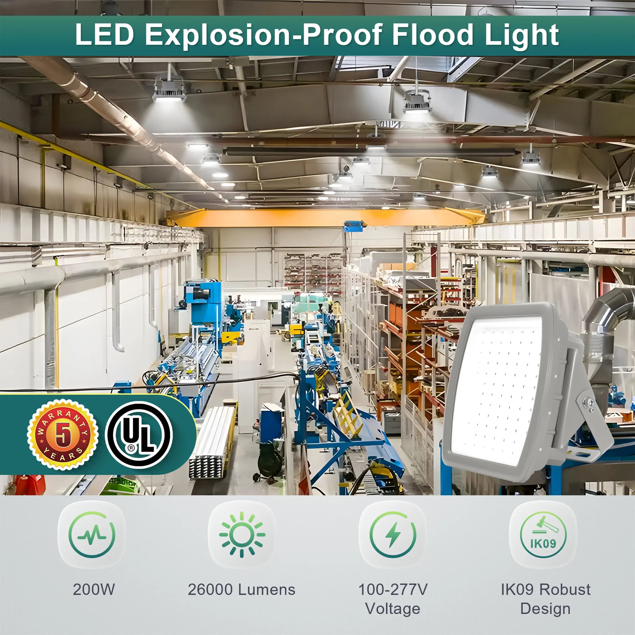 TANLITE Lighting 200W Led Explosion Proof Light for Class 1 Division 2-Hazardous Location Lighting-26000 Lumens-500W MH Equivalent-CCT 5000K