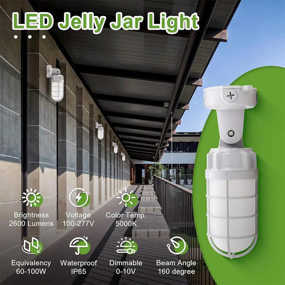 21W LED jelly jar light delivering 2,562 lumens for warehouses and industrial spaces