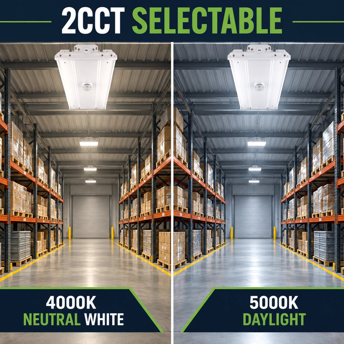 2FT selectable wattage LED linear high bay light for factories and industrial facilities