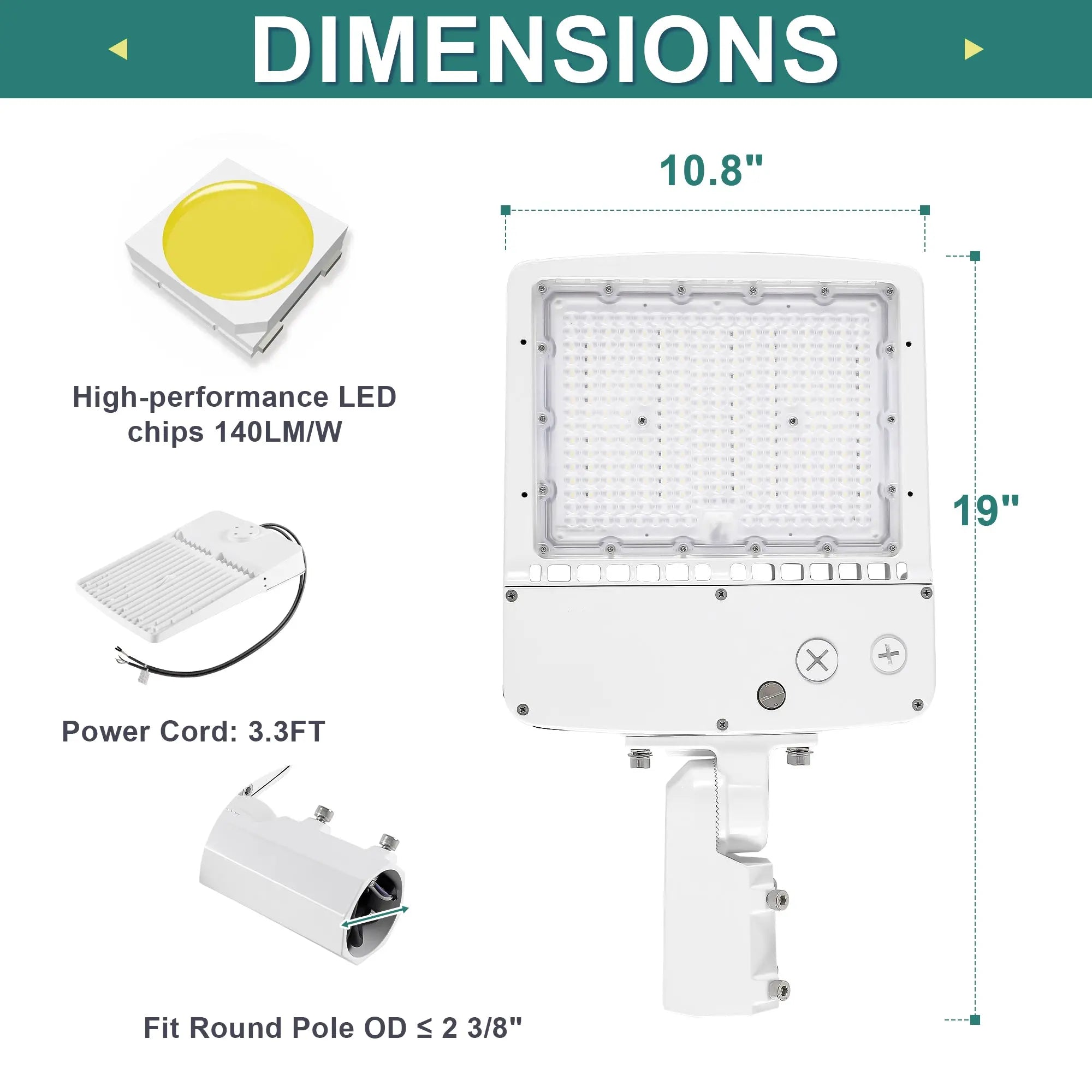 Side view of LED shoebox parking lot light, durable housing