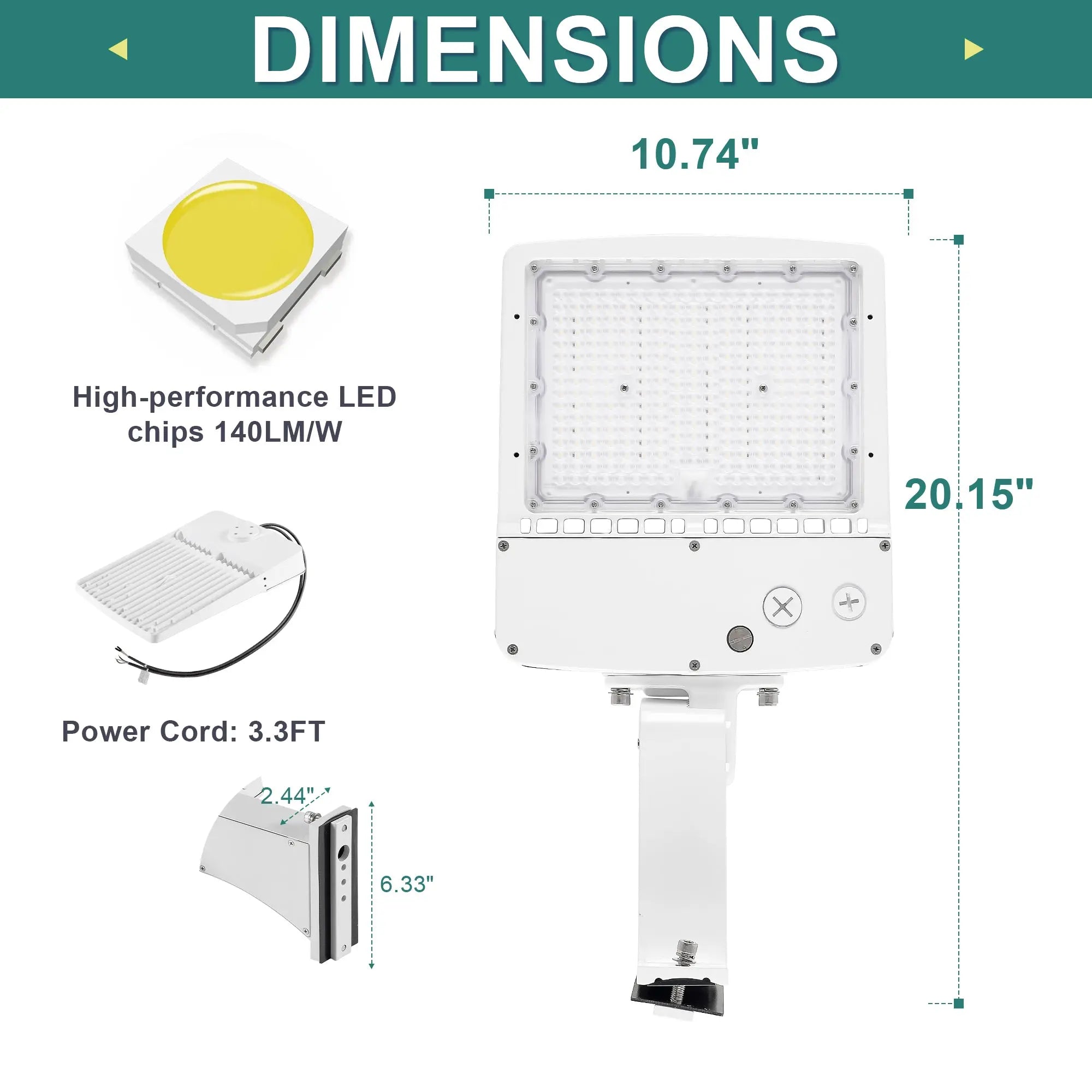 Back view of LED shoebox light showing mounting bracket