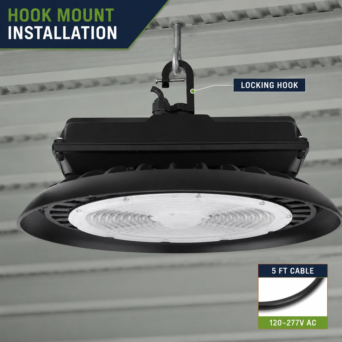 300W commercial UFO LED high bay light for 120-277V electrical systems