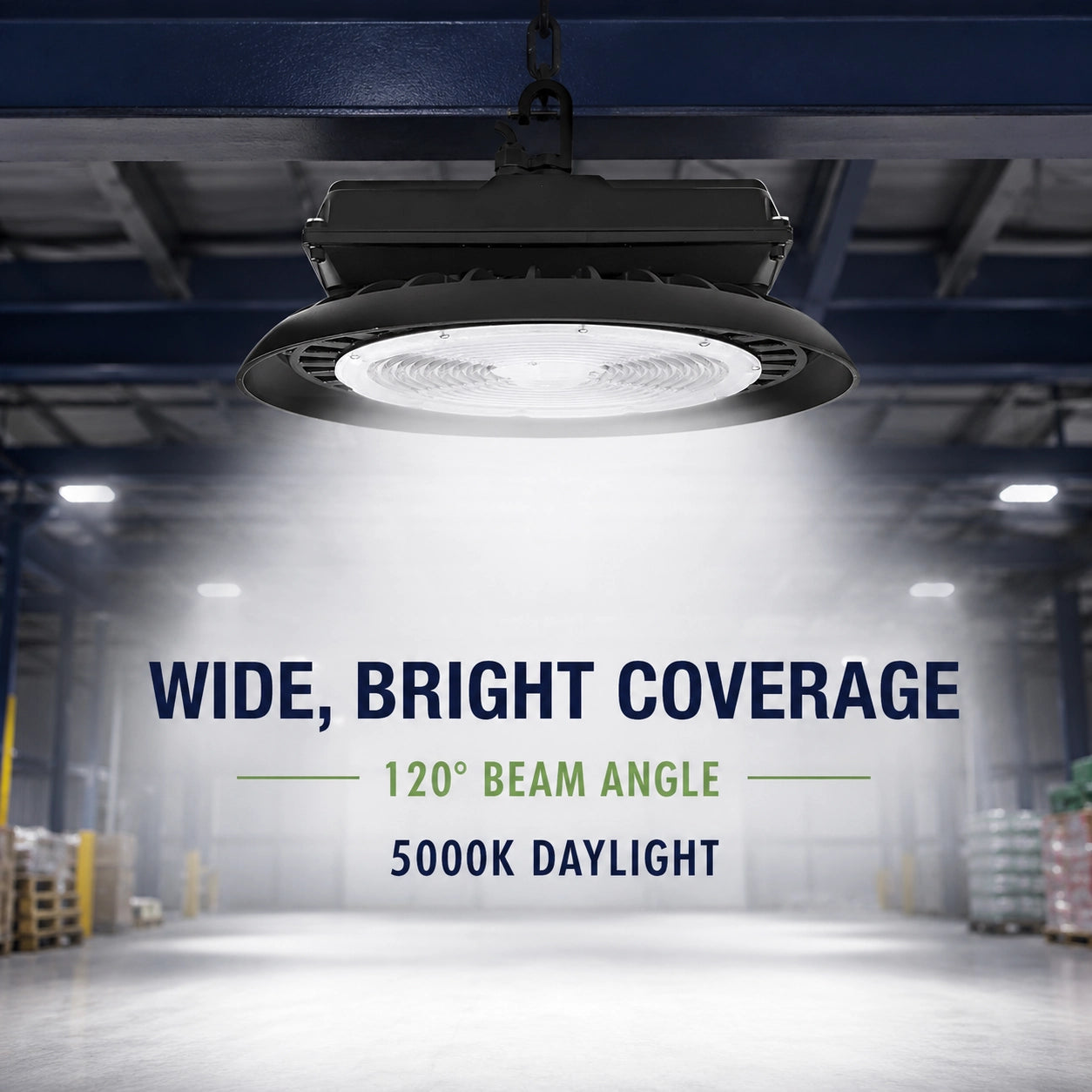High efficiency 300W UFO high bay light rated at 140 lumens per watt
