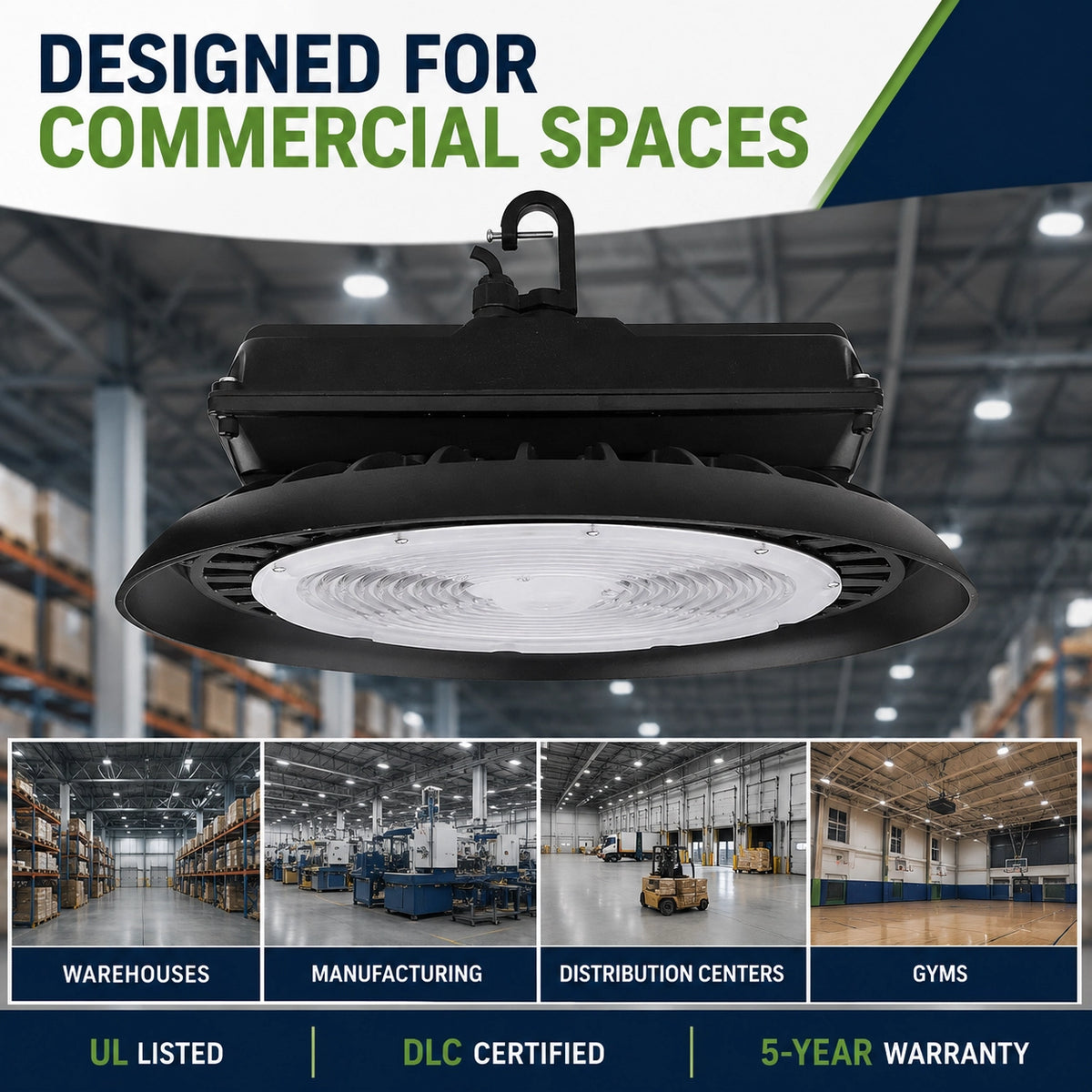 300W UFO LED warehouse high bay light for factories distribution centers and industrial facilities