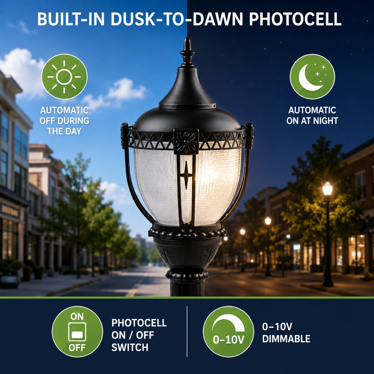 3CCT selectable acorn LED post top light with 3000K 4000K 5000K color temperatures