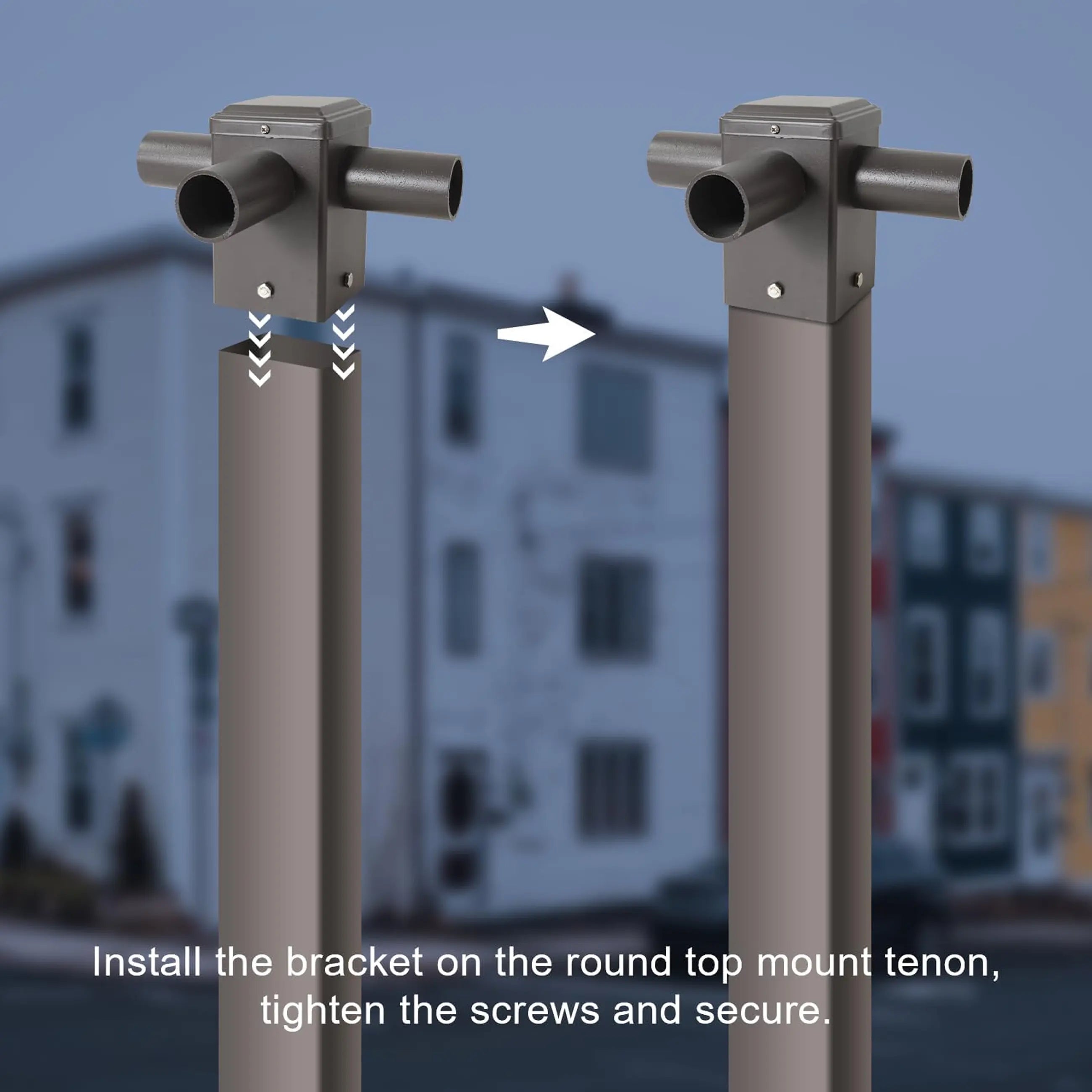 TANLITE Lighting Tenon Top 90 Triple Adapter with 3 arm adapters for 4 Inch Square Poles