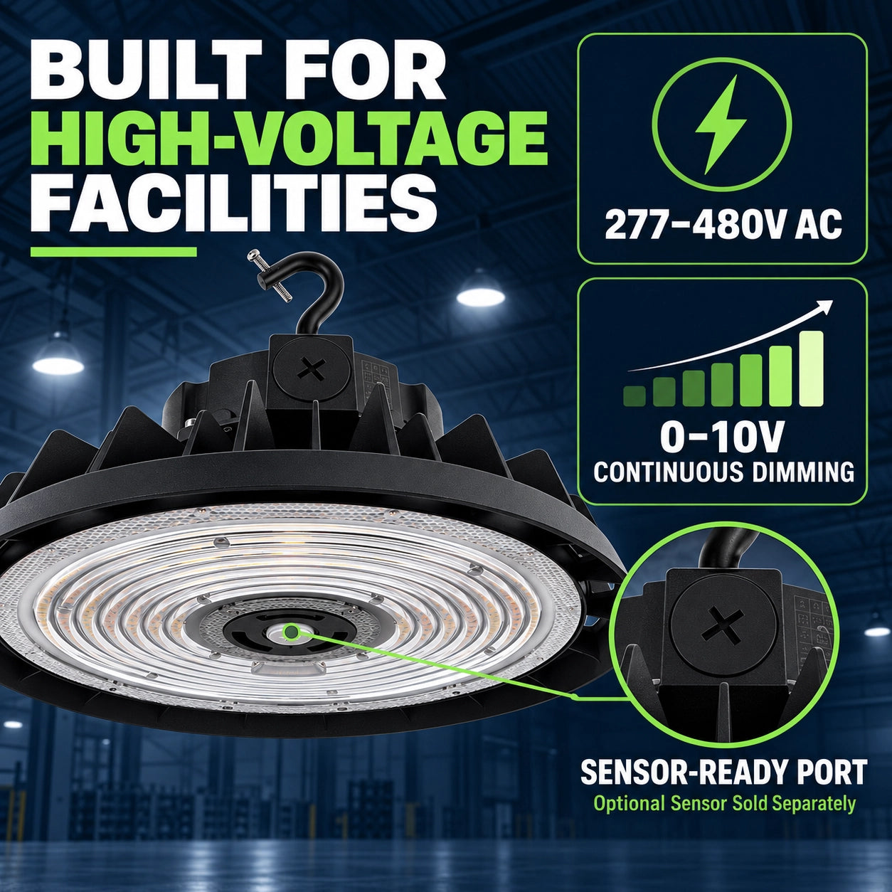 UFO LED high bay with selectable 4000K and 5000K color temperature for industrial lighting