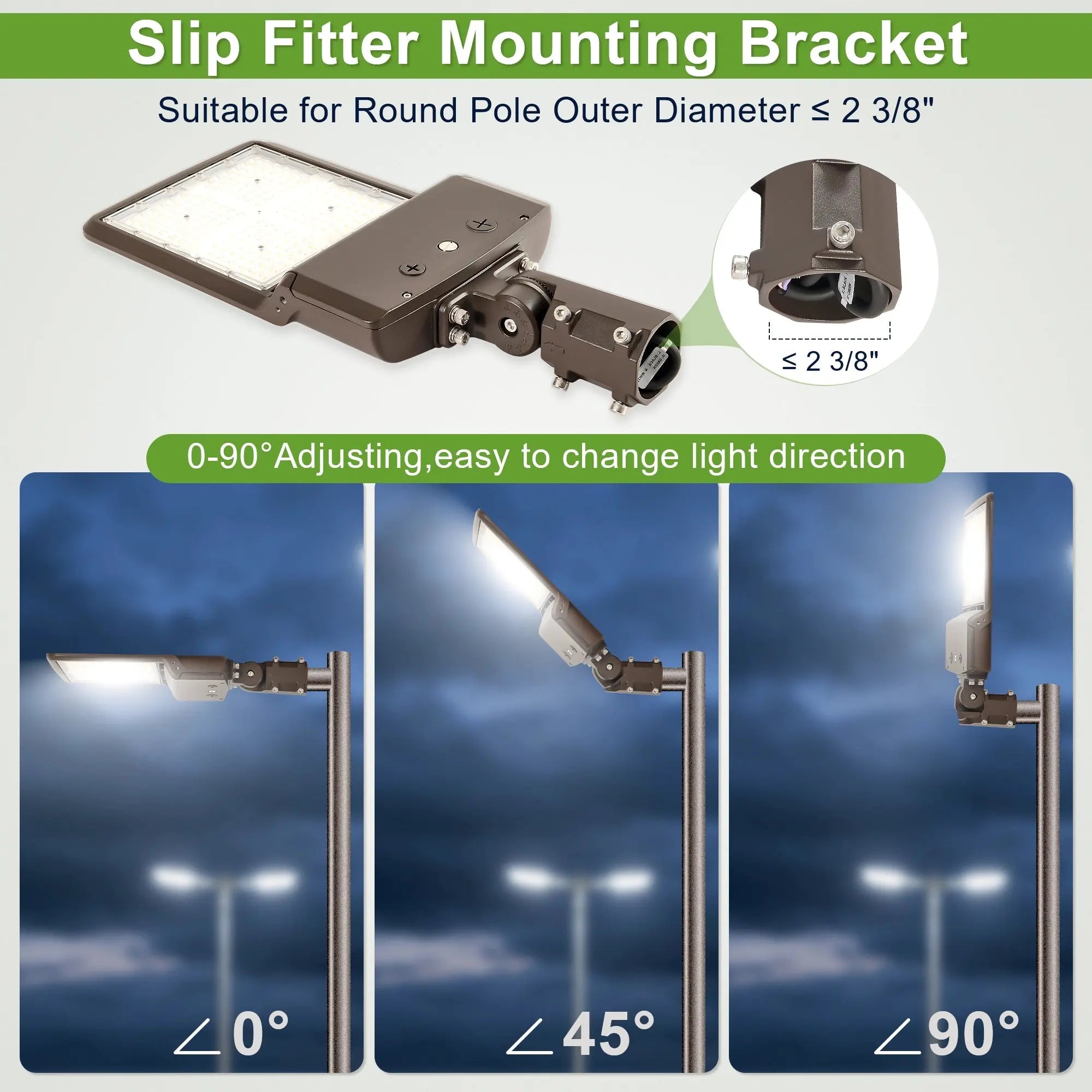 High-voltage LED shoebox area light with slip fitter mount for parking lots and roadways