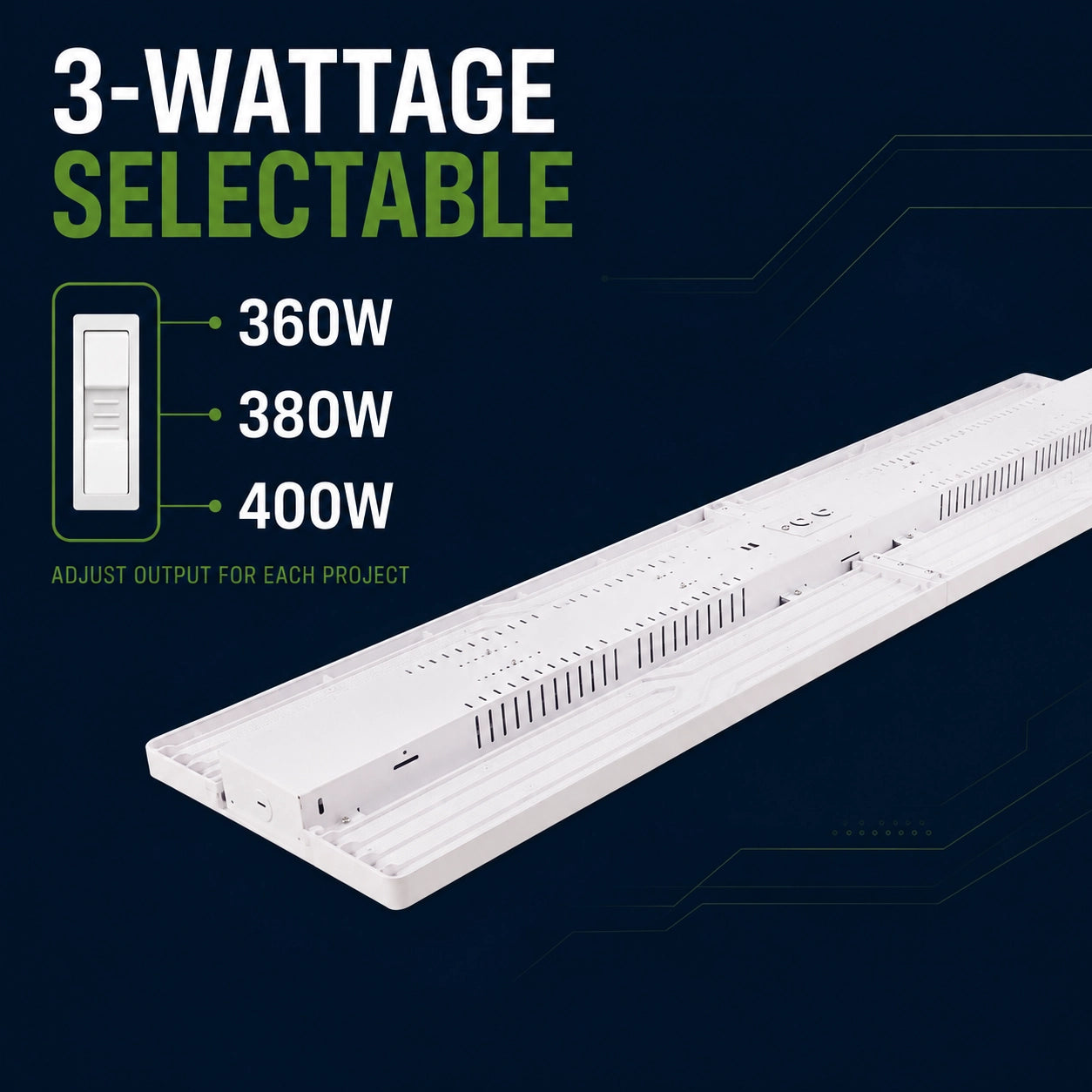 4FT linear high bay fixture with 5000K daylight output for warehouses factories and distribution centers
