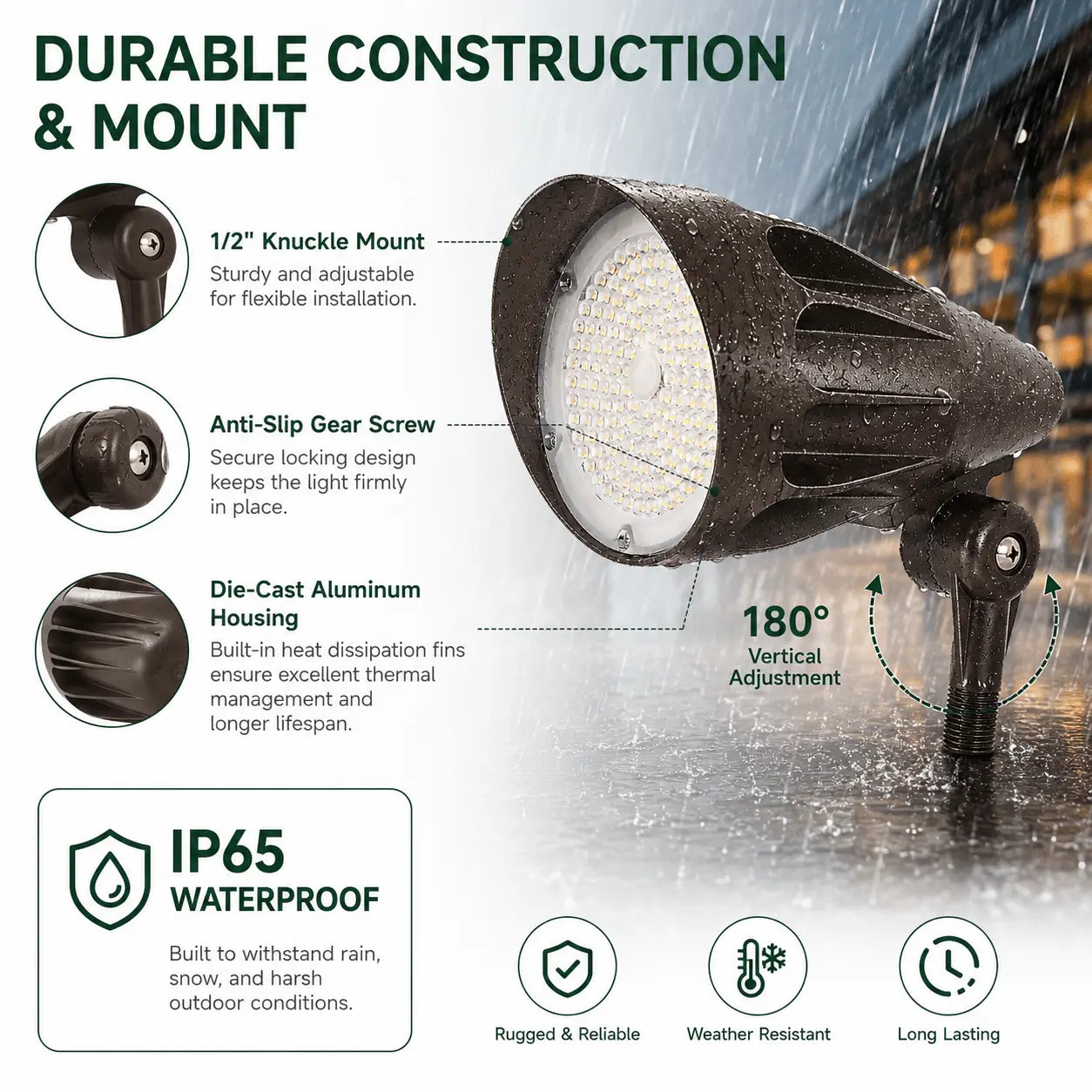 50W LED bullet spot flood light for sign lighting tree uplighting and architectural accents