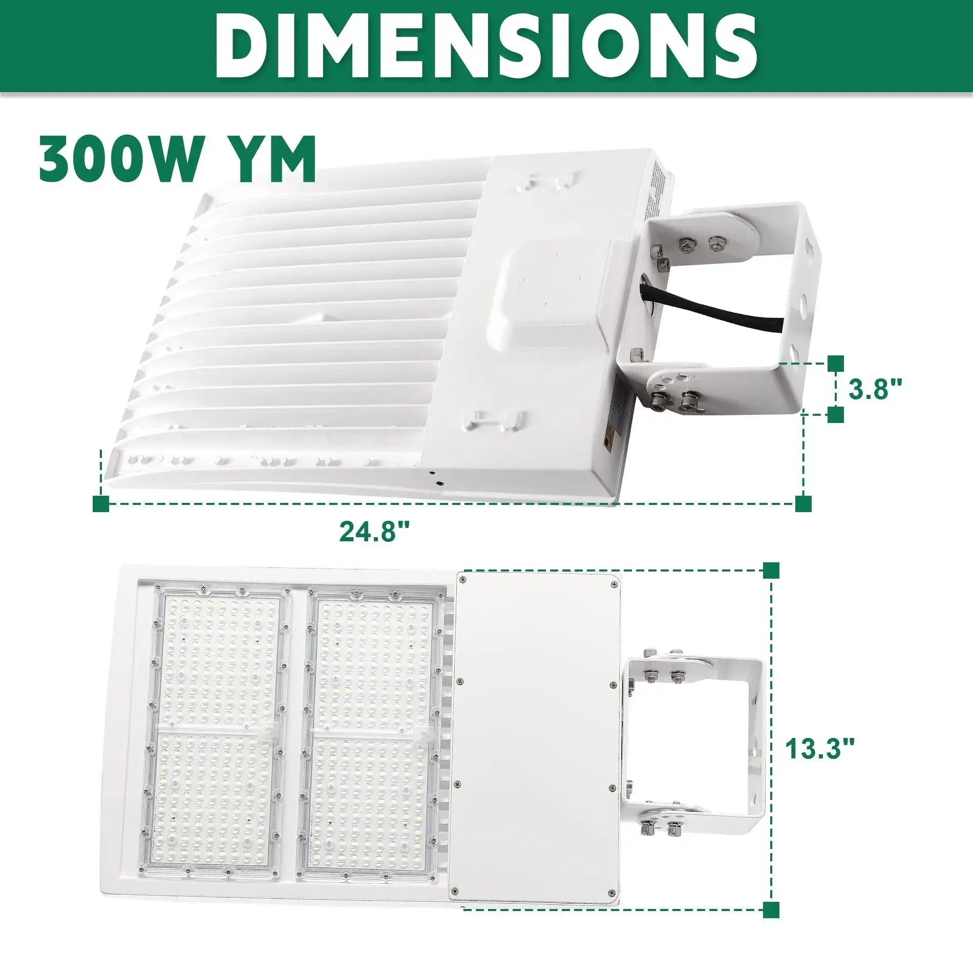 300W White LED Parking Lot Light-42,000 Lumens-AC 100~277V/277~480V 1000W Metal Halide Equivalent-5000K-DLC UL Listed
