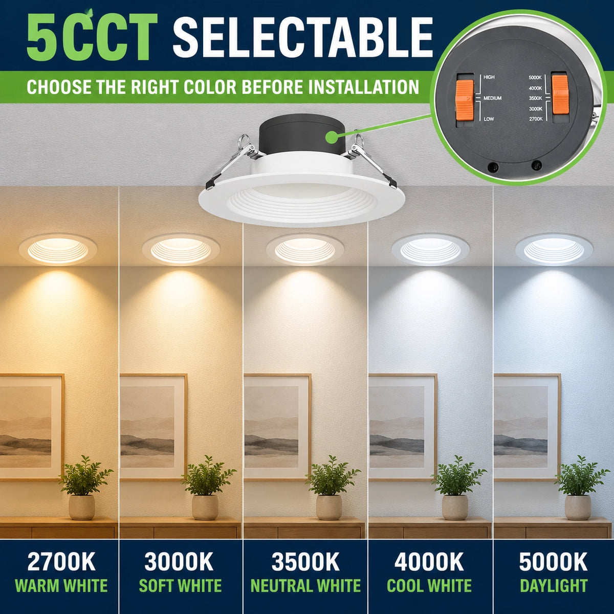 8 inch commercial LED downlight with 0-10V dimming for office retail and hospitality lighting