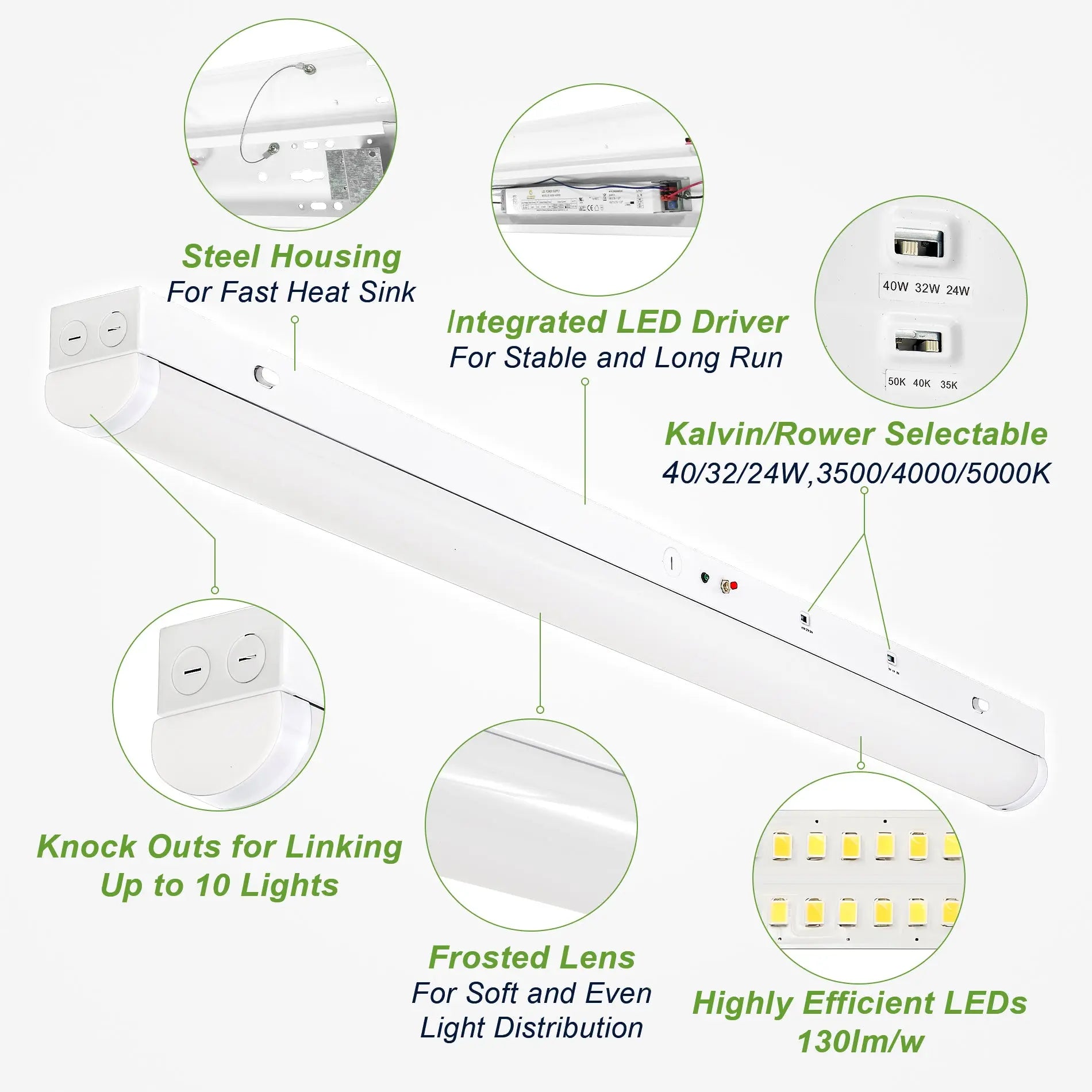 4 Pack-4ft Linkable LED Linear Strip Light-24W/32W/40W-3500K/4000K/5000K Selectable-ETL UL Certified 5 Years Waranty TANLITE