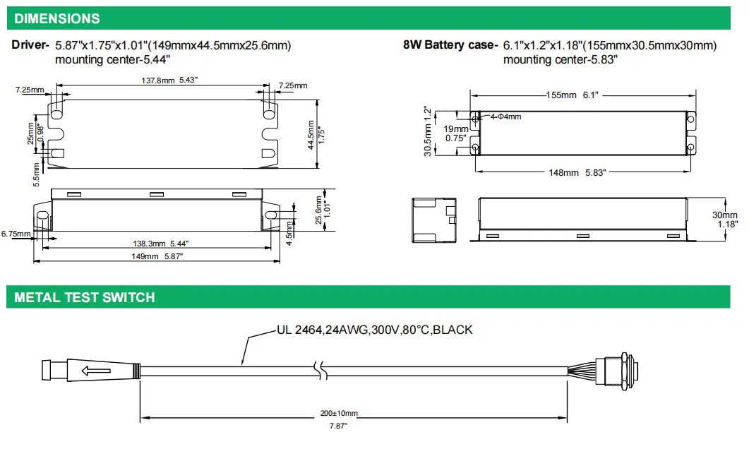 8W LED Emergency Backup Battery - 90 Minute Emergency Driver - AC 100-347V for LED Panel, Troffer