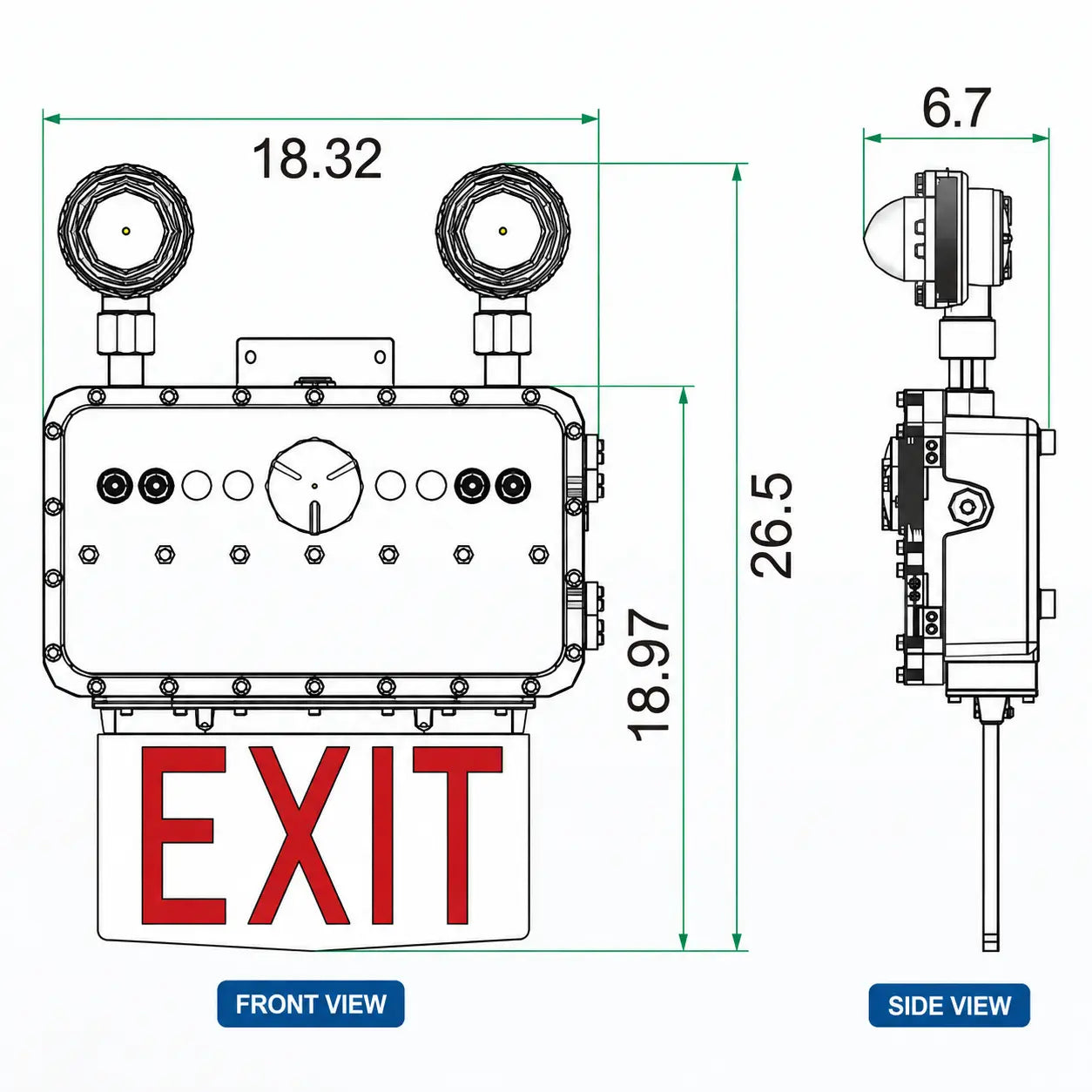 8W Explosion Proof LED Emergency Light and Exit Sign - Class 1 Div 1 - 1040 Lumens - 5000K - AC 100-277V