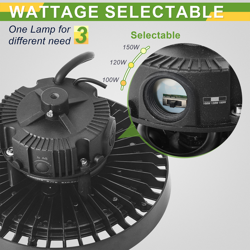 150W/120W/100W TANLITE UFO High Bay LED Fixture-277-480V-Selectable Wattage-CCT 5000K-Up To 21,000 Lumens