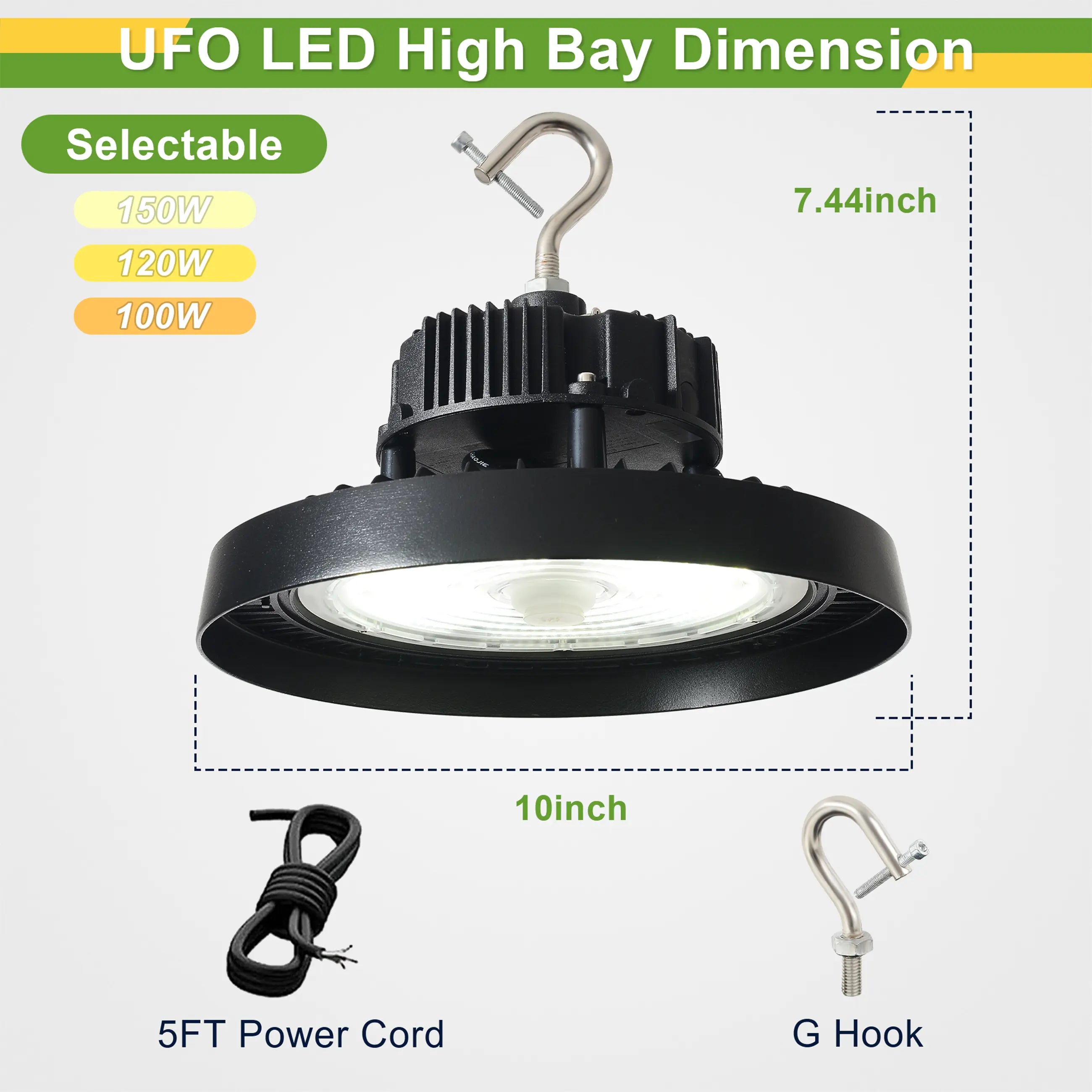150W/120W/100W TANLITE UFO High Bay LED Fixture-277-480V-Selectable Wattage-CCT 5000K-Up To 21,000 Lumens