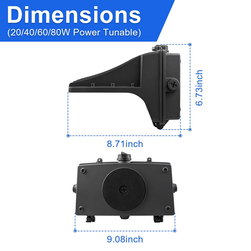 TANLITE 20W 40W 60W 80W Selectable LED Full Cutoff Wall Pack - 5,200 Lumens-250W MH Equivalent-5000K-DLC Listed