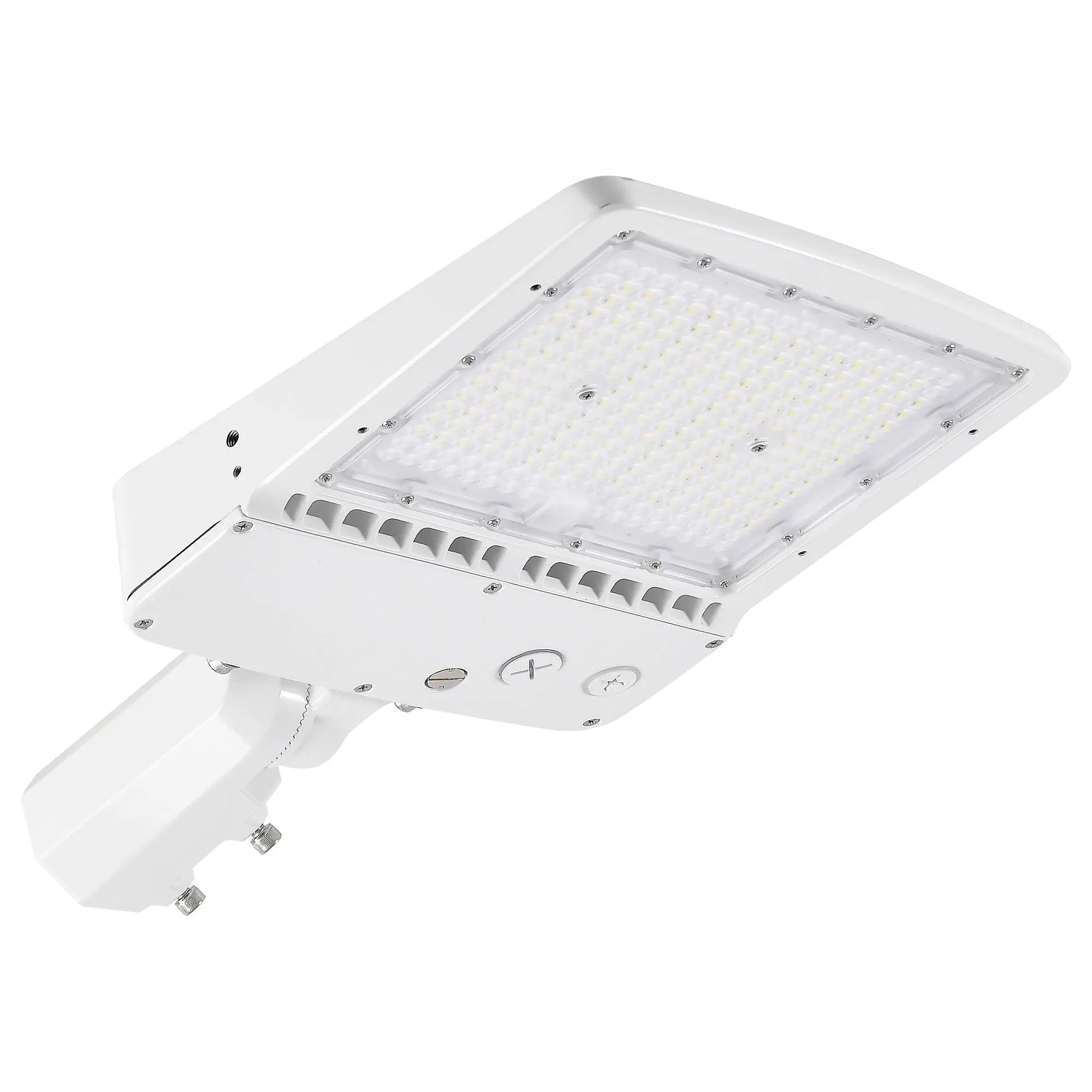 150W LED shoebox parking lot light with white housing