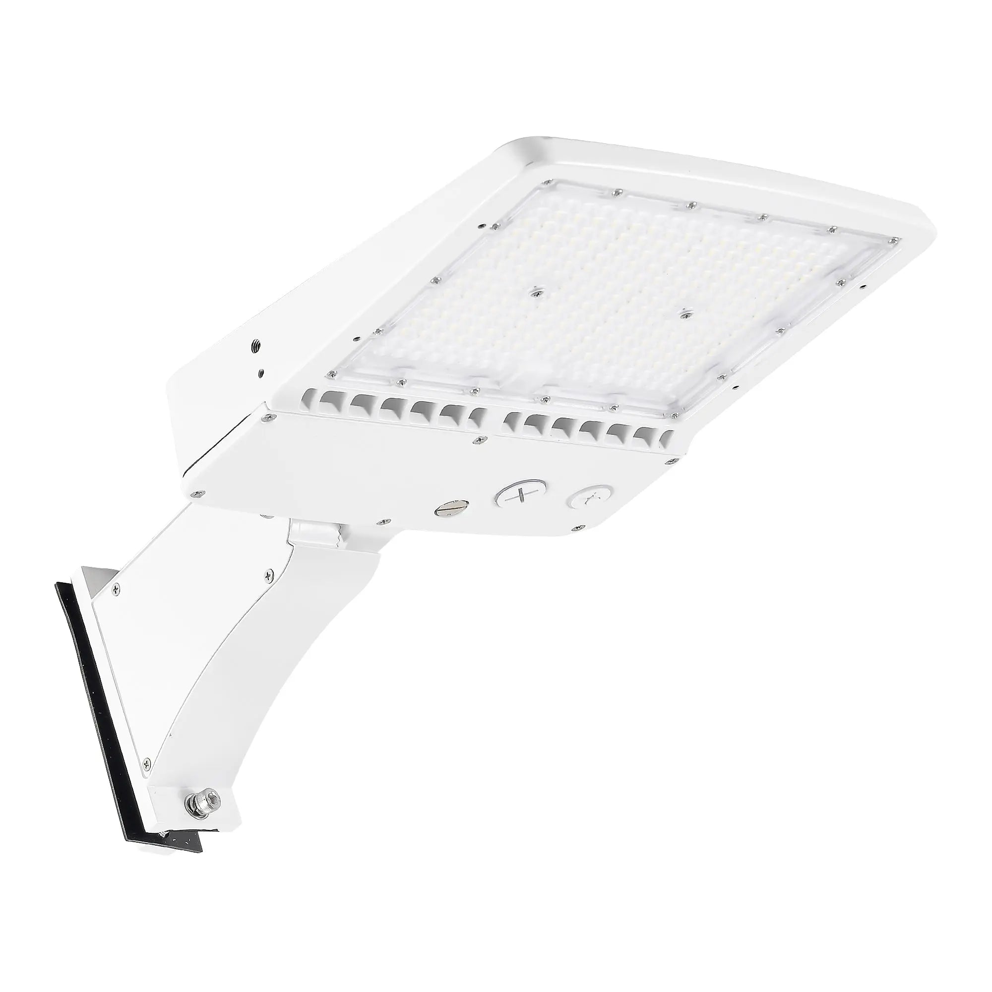 LED pole light illuminating parking lot at night, 5000K daylight