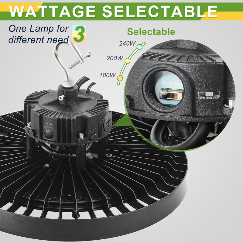 240W/200W/180W-TANLITE UFO High Bay LED Fixture-277-480V-Selectable Wattage-CCT 5000K-Up to 33,600 Lumens