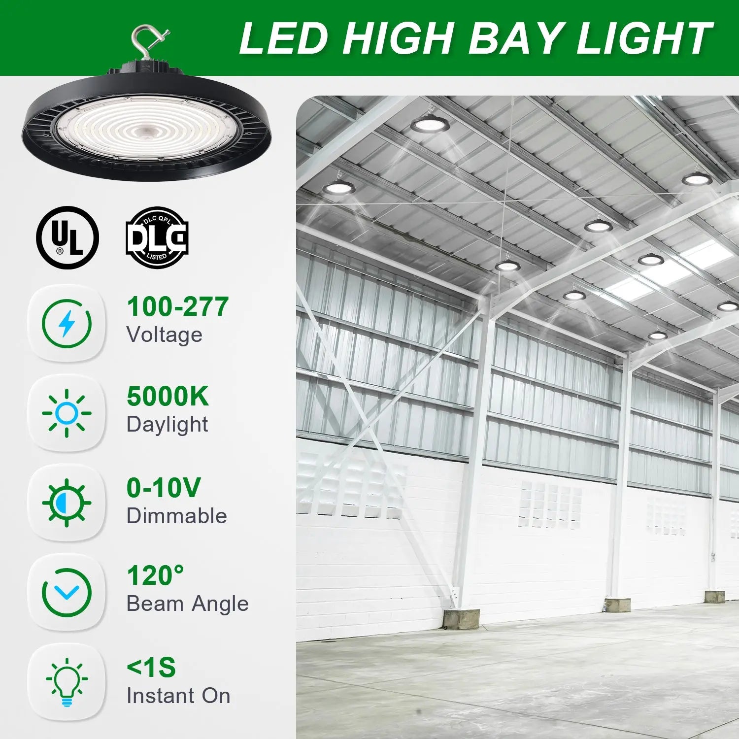 300W LED UFO High Bay Light-AC 100~277V-CCT 5000K-42,000 Lumens Output TANLITE