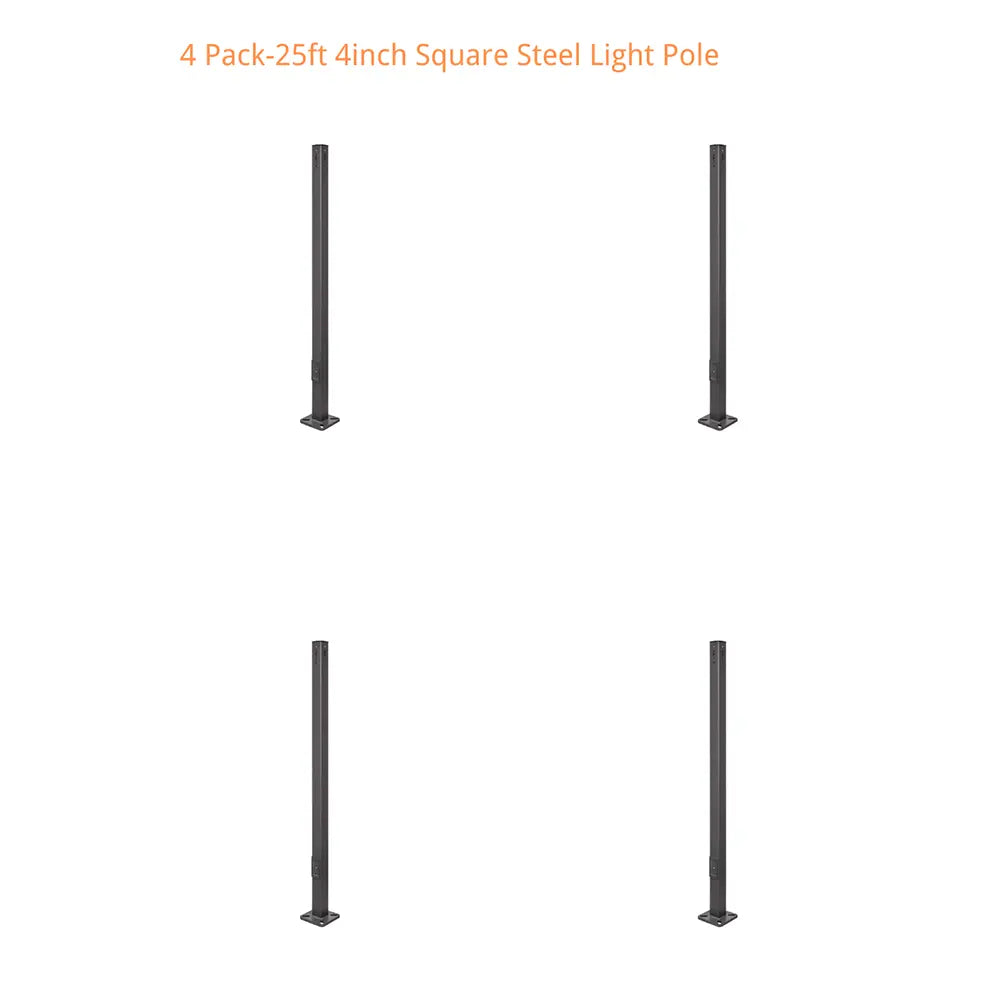 4 Pack -25ft Square Steel Light Poles-(8) 300W LED Parking Lot Lights Included-Parking Lot Light Post Includes Hardware Kit and Delivery included TANLITE